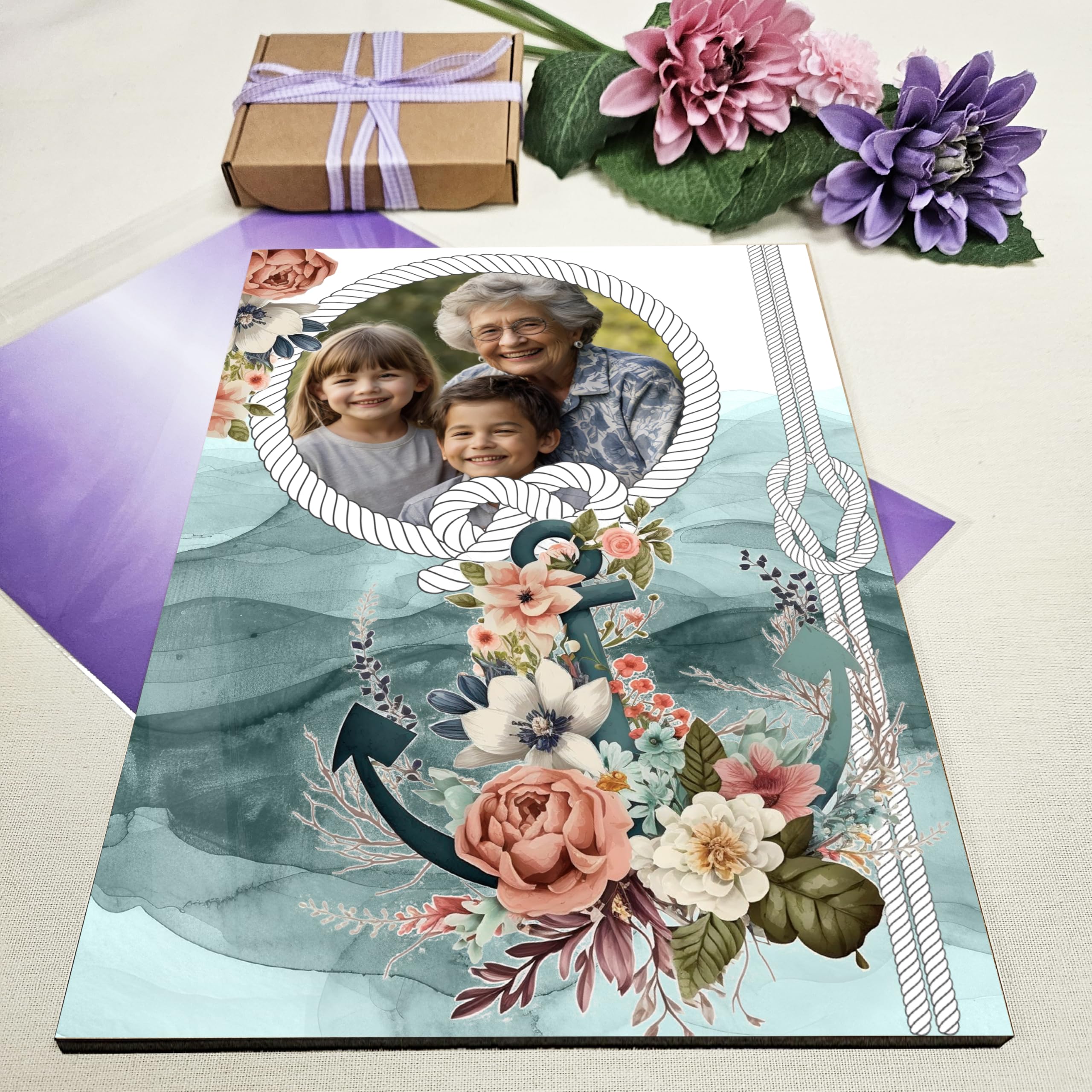 Personalised Photo Gift A4 Wooden Wall Art Mother's Day Customised Print for Mum Mummy Grandma Nan Gift, Mum My Anchor - Image 2