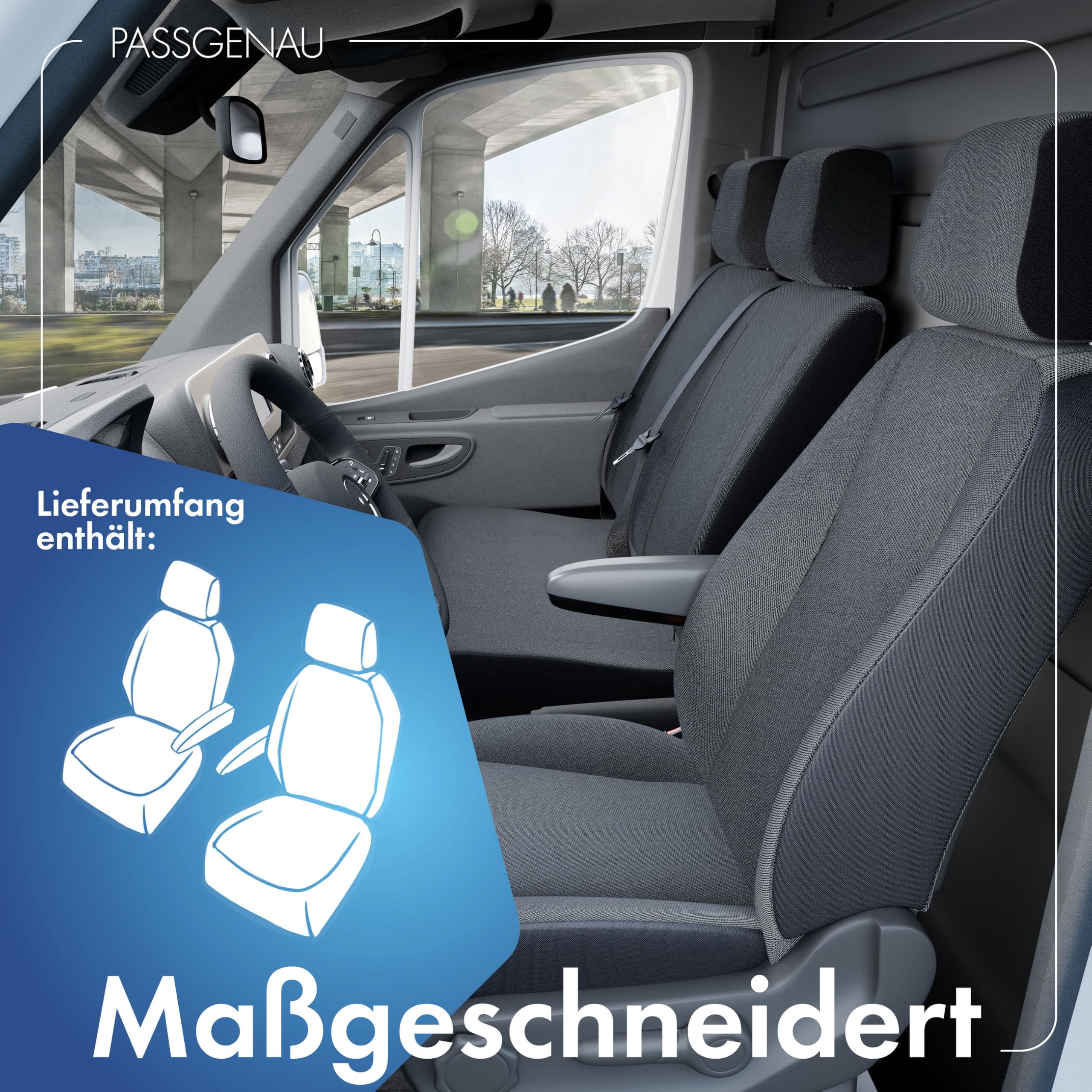 Walser Transporter pokrowce na siedzenia samochodowe, kompatybilne z Mercedes-Benz Vito/Viano, 2 pojedyncze siedzenia z podłokietnika wewnątrz, pokrowce na siedzenia samochodowe z materiału, zestaw