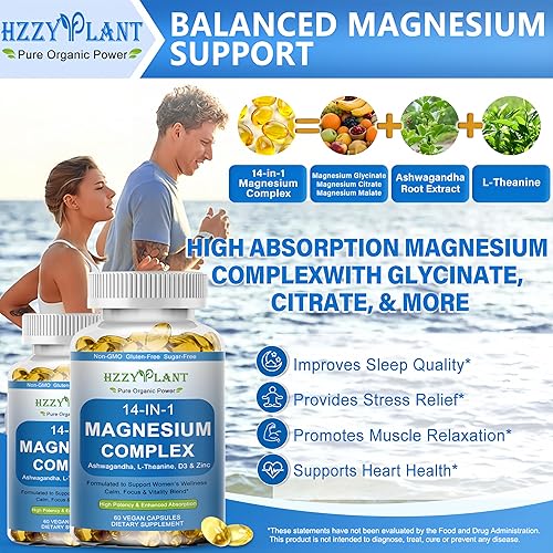 Miniatura 3 de Cápsulas blandas de complejo de magnesio, suplemento de magnesio de alta absorción con glicinato, citrato, malato, taurato, complejo de magnesio 14