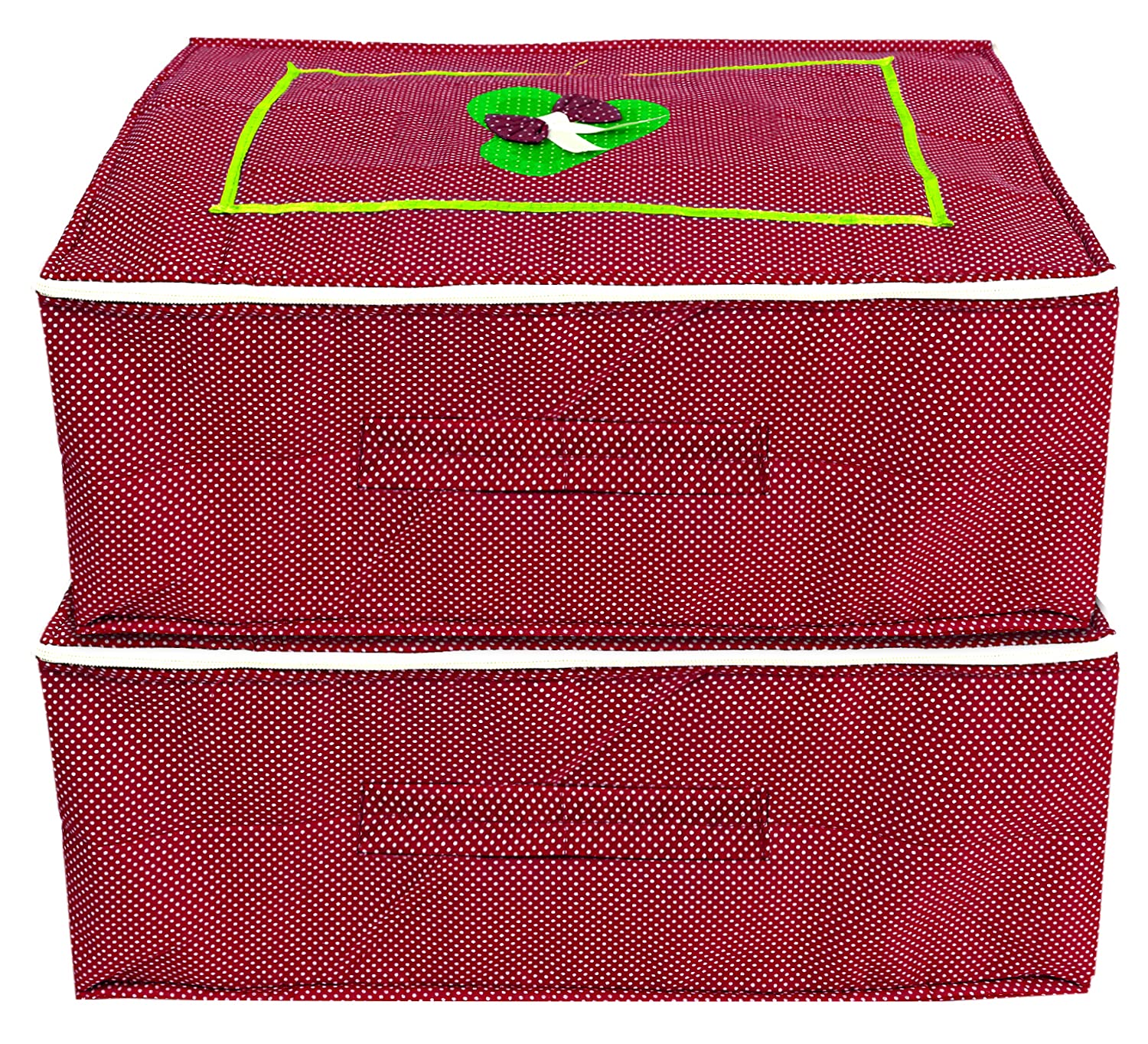 Kuber Industries Dot Printed Cotton Saree Cover, Clothes Organiser For Wardrobe, Storage Bag, Regular Clothes Storage Bag-Pack of 2 (Red)-HS_38_KUBMART20971