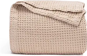 Cotton Waffle Knit Throw Blanket for Couch - 100% Organic Cotton Cream Color Throw Blanket for Bed - Lightweight, Soft, Luxurious, and Premium Quality Waffle Weave Throw Blanket - 50"x60" (Ivory)