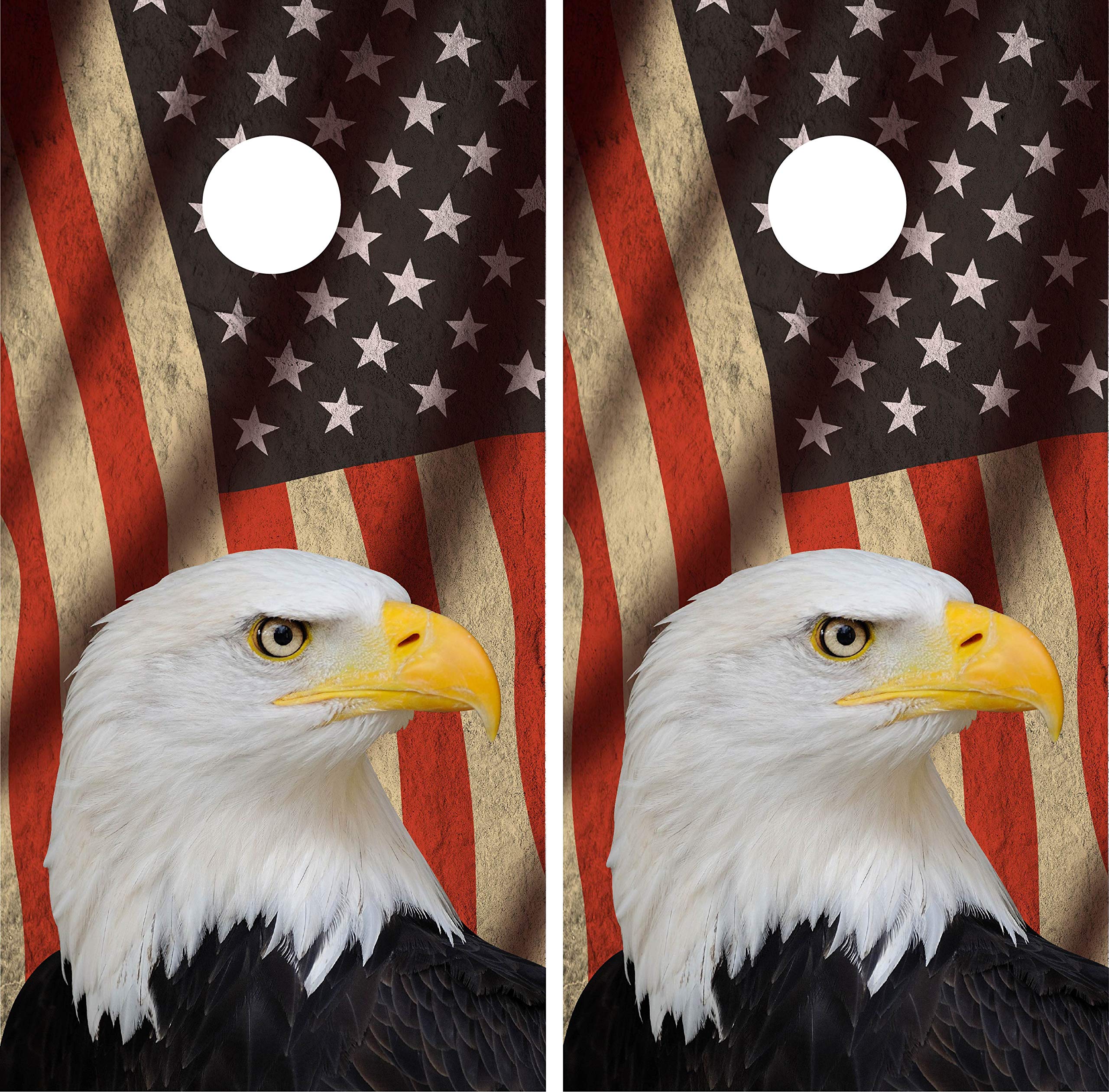 Bondi Boutique American Flag Cornhole Wrap Decal Skin Game Board Eagle Sticker Vintage Patriotic Decor Art Set TD01 (Non-Laminated)