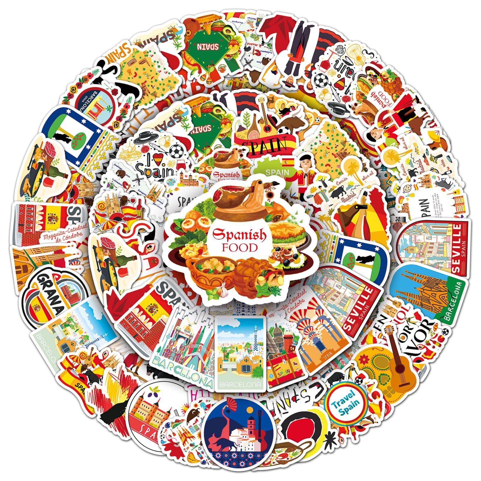 Spain Travel Scrapbook Stickers 50pcs Spanish Landmark Culture Designs for Laptops Bottles Suitcases Holiday Theme Pack for Teens Adults DIY Decoration Craft Use - Image 4