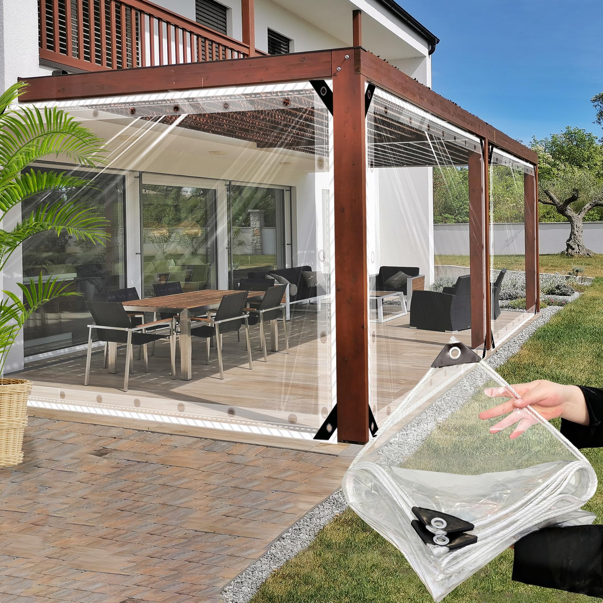 SDLLG Rain tarpaulins, waterproof transparent tarpaulin with eyelets made of PVC, the thickness of all-purpose tarpaulin is 0.4 mm, weatherproof, durable tarpaulins Adjustable