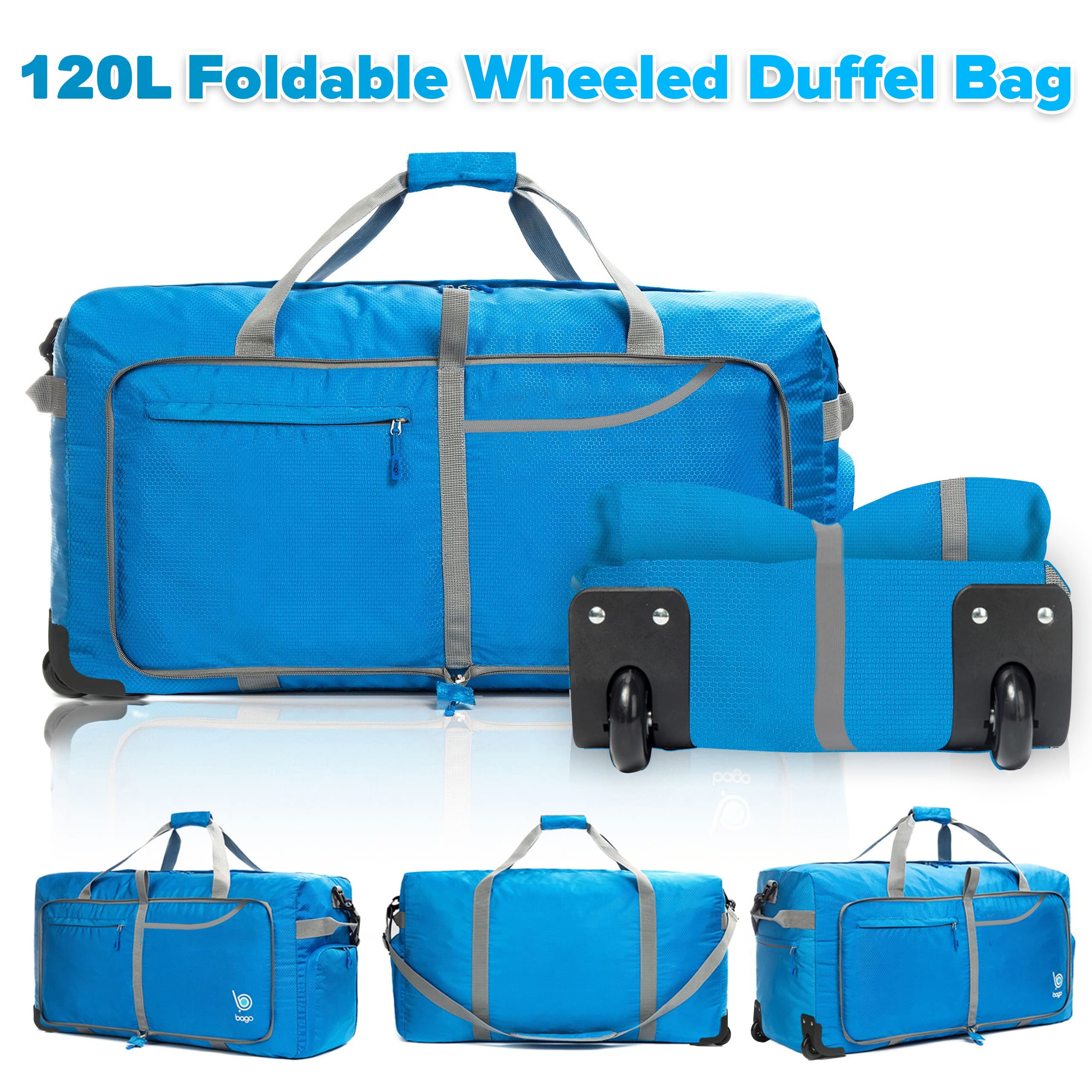 Bago Foldable Duffle Bag with Wheels Folding Duffel Bag, Waterproof