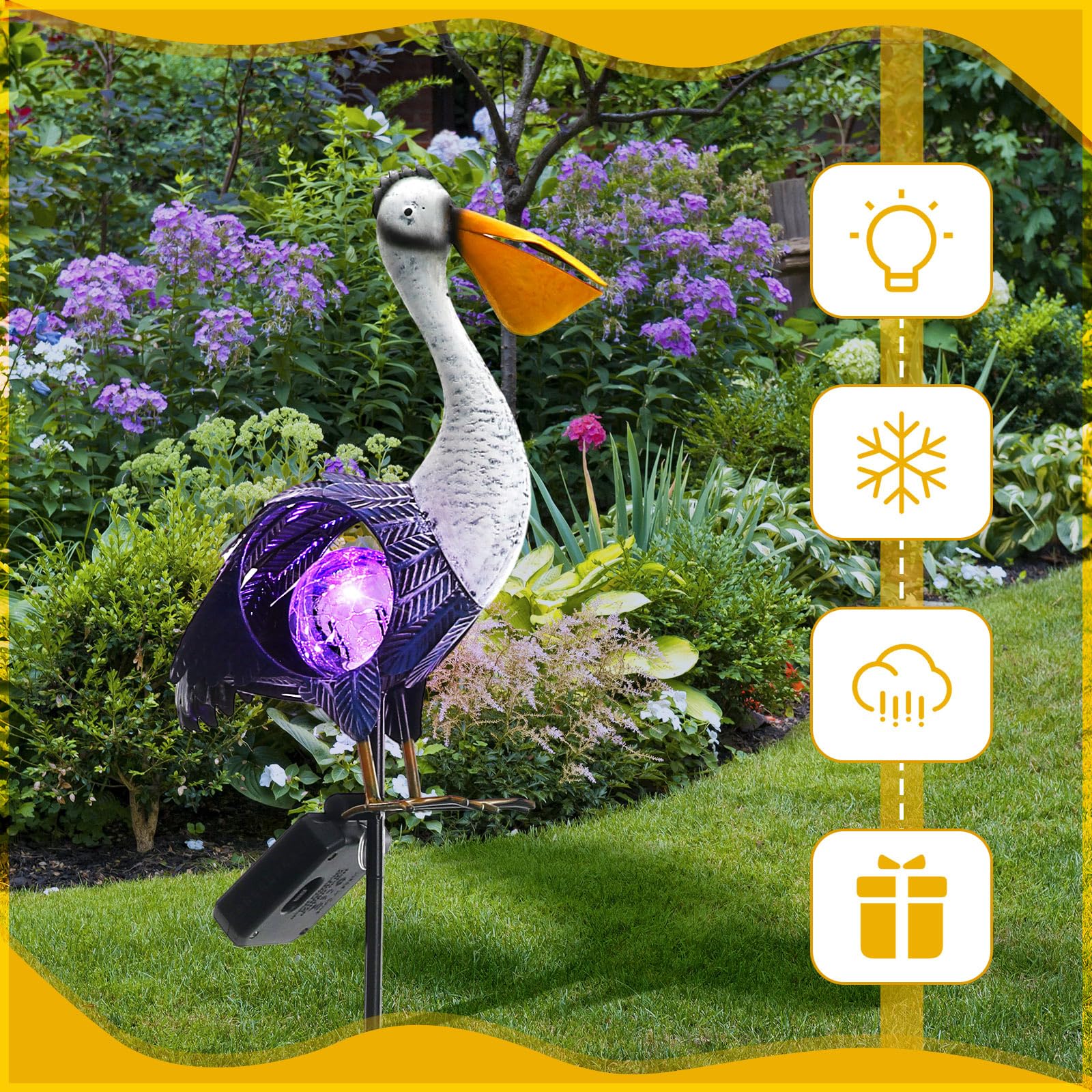 VIHOSE Solar Metal Pelican Statues Pelican Garden Sculpture