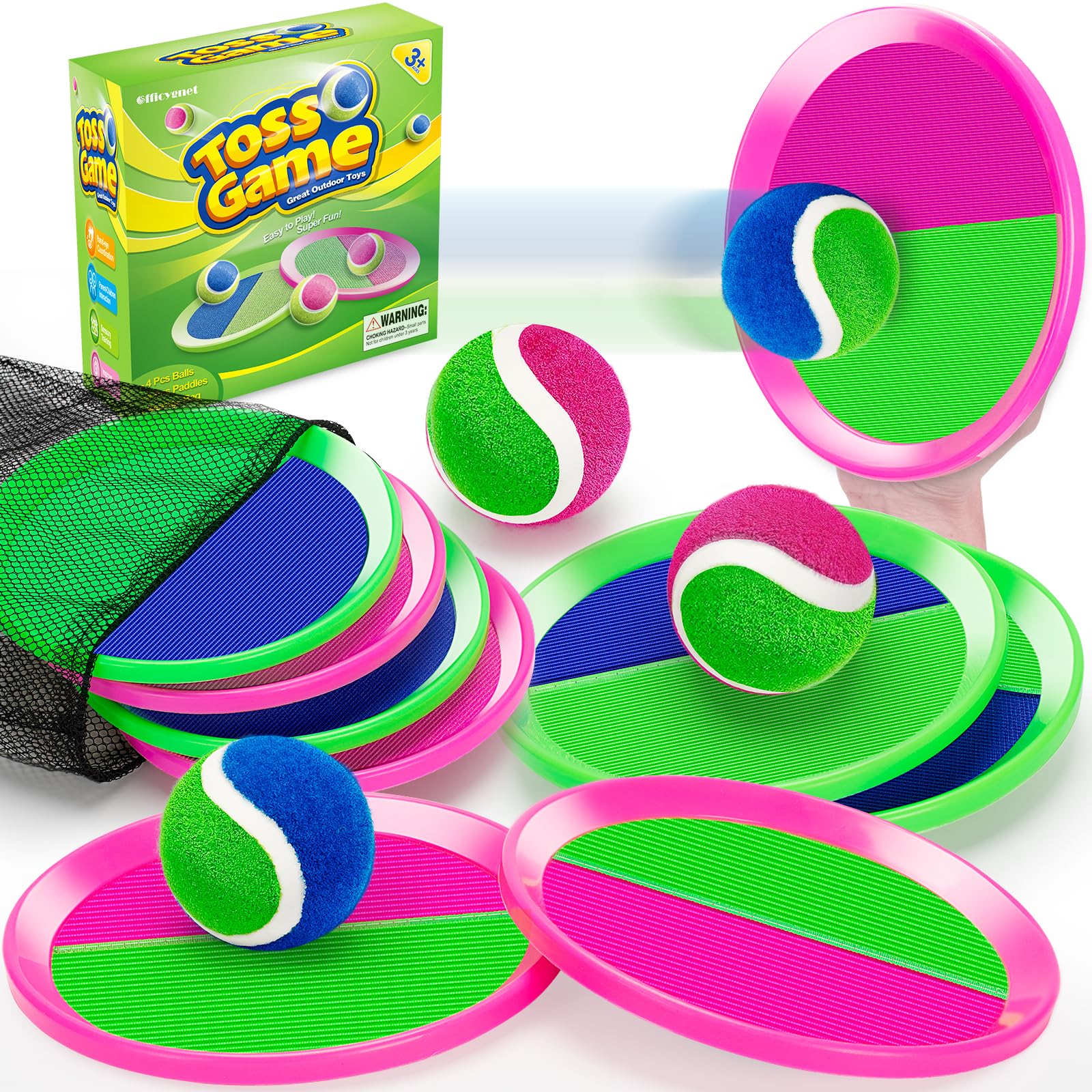 Officygnet Ball Catch Game, Kids Toss Game for Ages 3 4 5 6 7 8-12 Year Old Boy Girl, Catching Ball Set with 4 Paddles for Outdoor Toys/Yard Games/Beach Toys/Pool Toys for Kids Easter Birthday Gifts