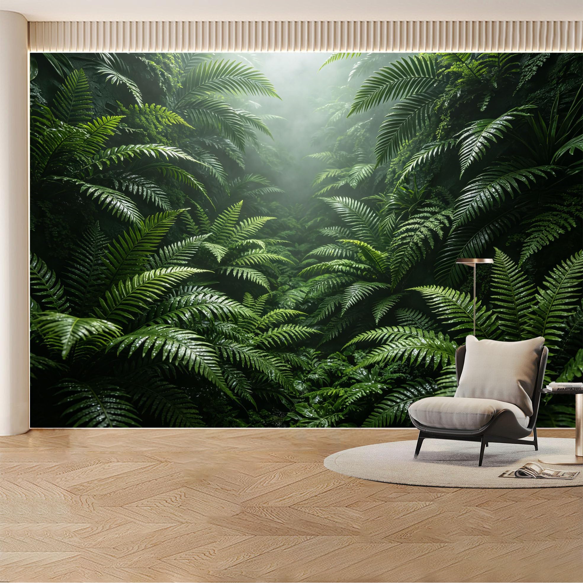 Custom Wall Mural Wallpaper Tropical Rainforest Ferns Nature Landscape 3D Effect Large Wall Art Mural Design Misty Living Room， Bedroom， Office