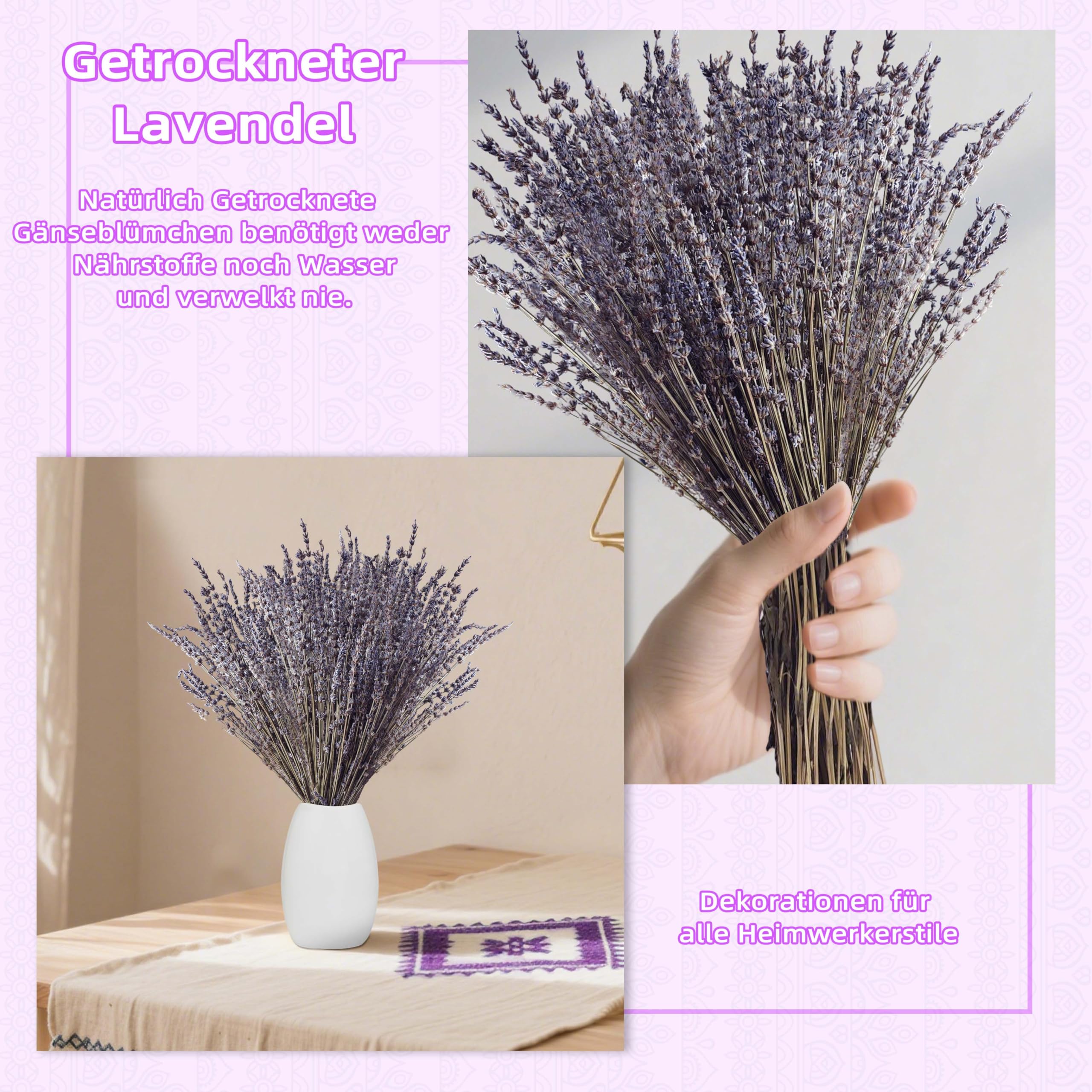 Lavanda Seca 100 Tallos, 43 cm de Largo Decoración de Flores secas de Lavanda Seca Natural, Decoración Boho