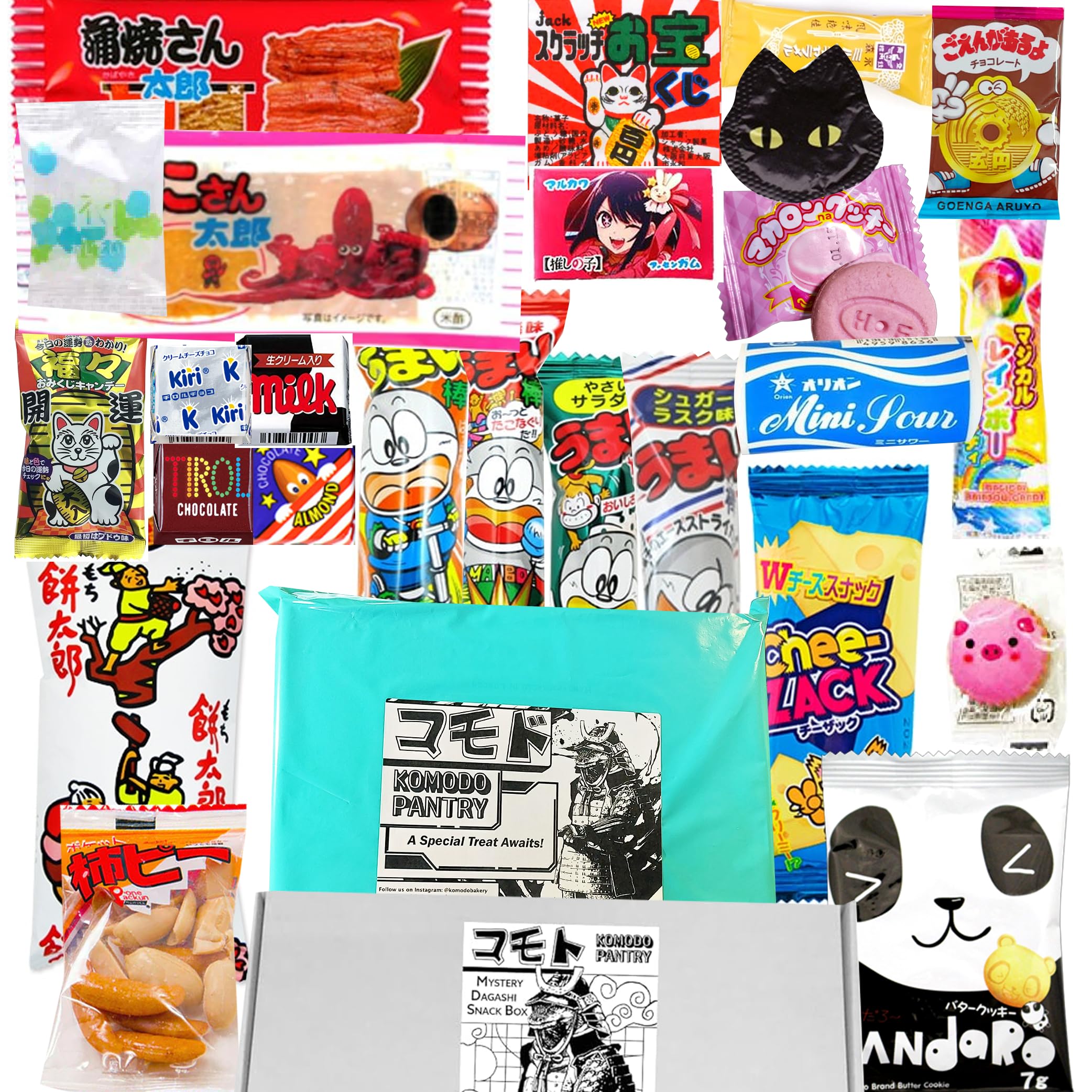 25 Japanese Snack and Japanese Dagashi Sweet Box + Anime stickers + Kawaii Toy, Umaibo, Triol, Ramune Candy, Japanese Snack, Japanese Candies, Anime Gift, Gamers Nerds Geeks Gift, Snack Box Gift