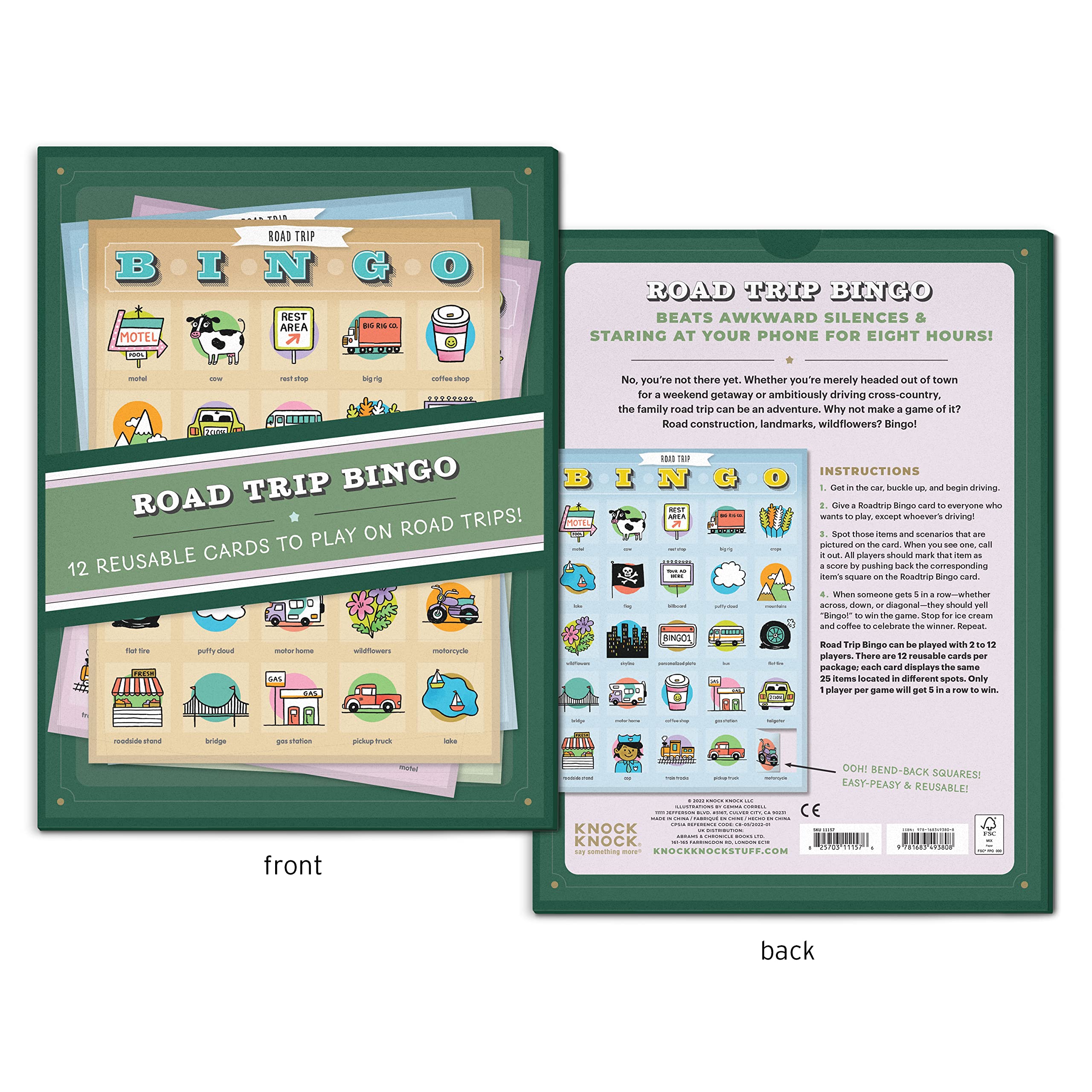 Knock Knock Roadtrip Bingo, 12 Reusable Cards for Road Trips