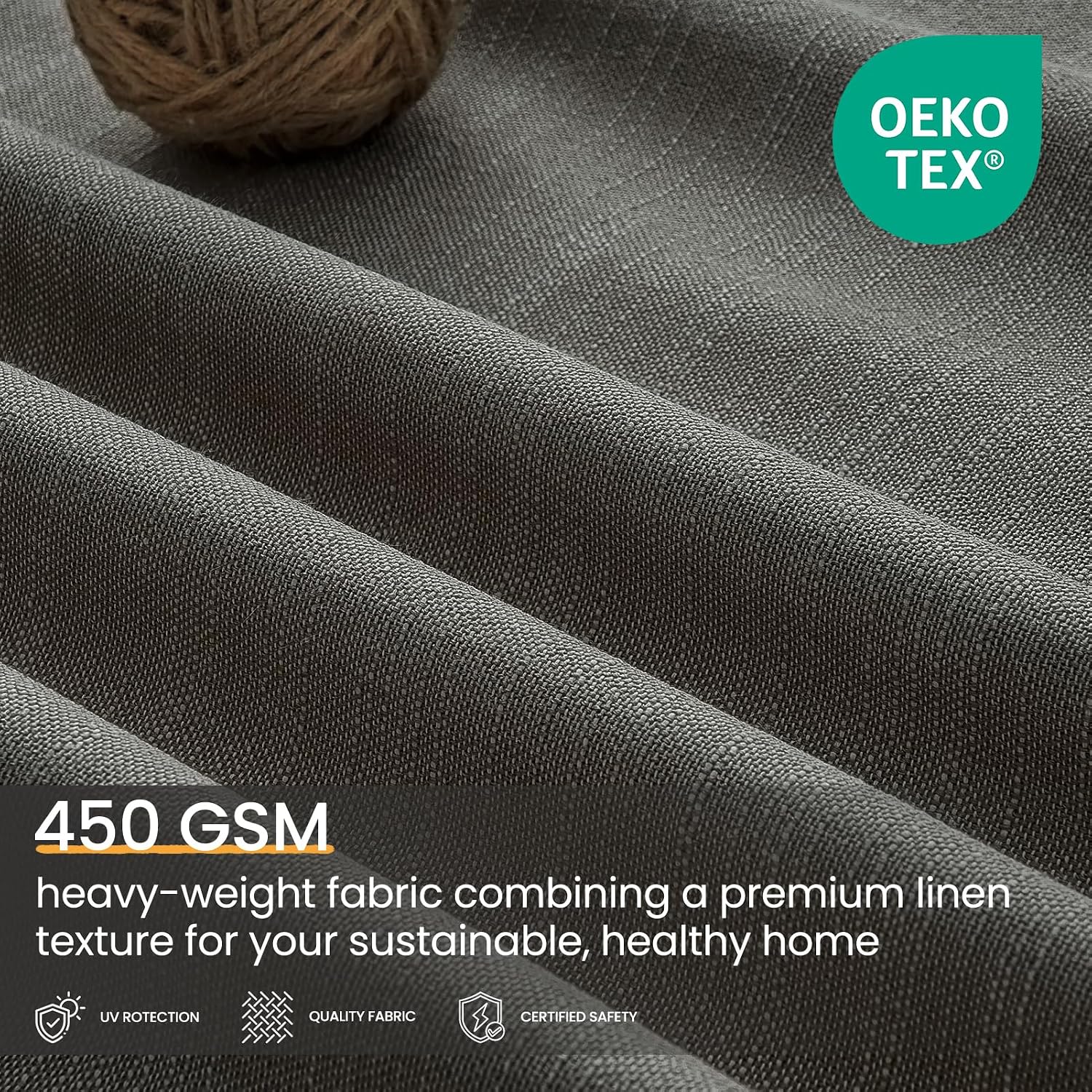 Topfinel 96 Inch Long Blackout Linen Curtains for Livingroom, Carbon Grey Viral Drapes Pinch Pleated Curtains for French Doors 2 Panels Set, Luxury Modern American Style Linen Drapes 52" W*96" L image 3