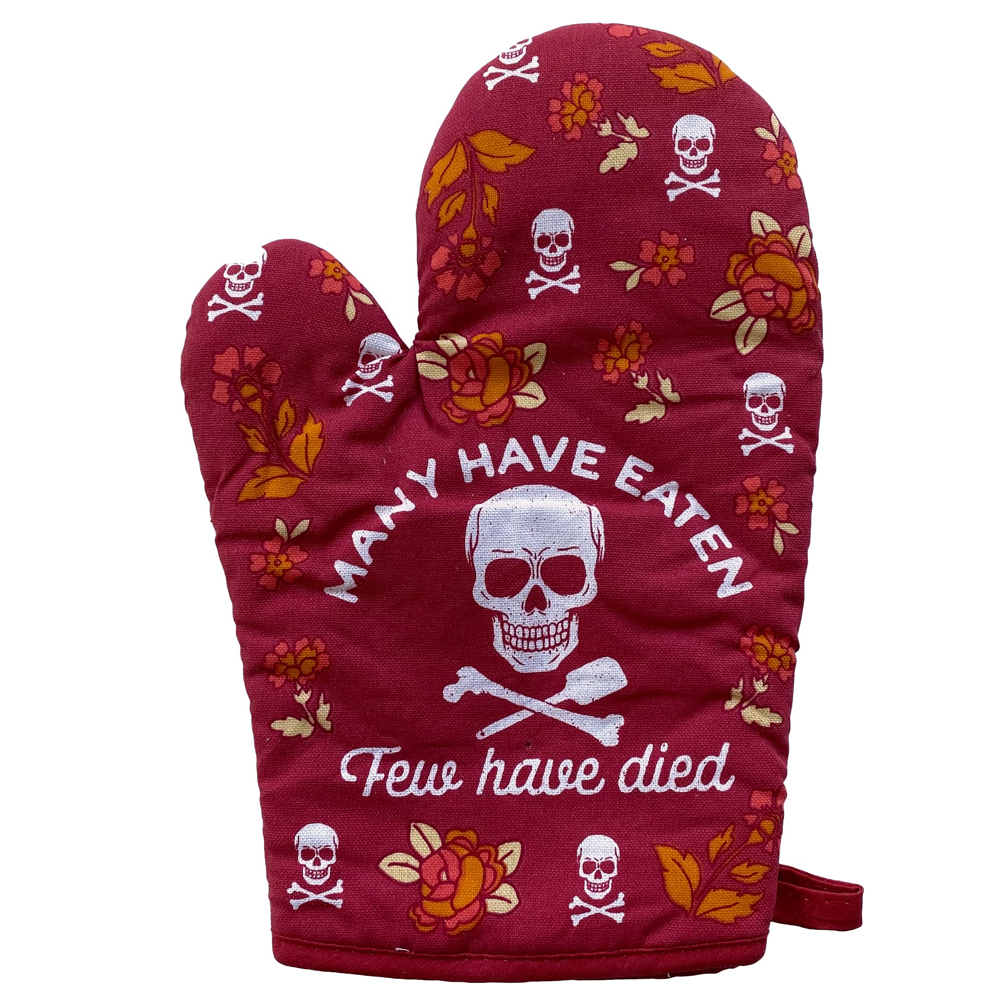 Many Have Eaten Few Have Died Oven Mitt Funny Sarcastic Cooking Kitchen Glove Funny Graphic Kitchenwear Halloween Cool Sarcastic Novelty Cookware Red Oven Mitt