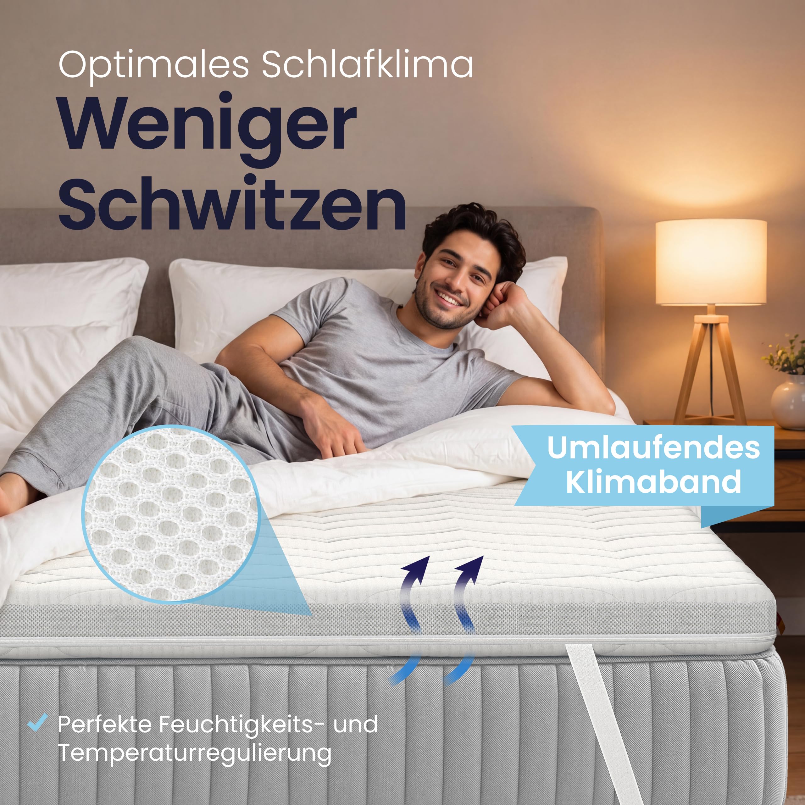 Meos materac wierzchni z pianki żelowej do materacy i łóżek kontynentalnych, wysoka gęstość RG50, poszewka nadaje się do prania w temperaturze do 60°C, 140 x 200 cm, Made in Germany