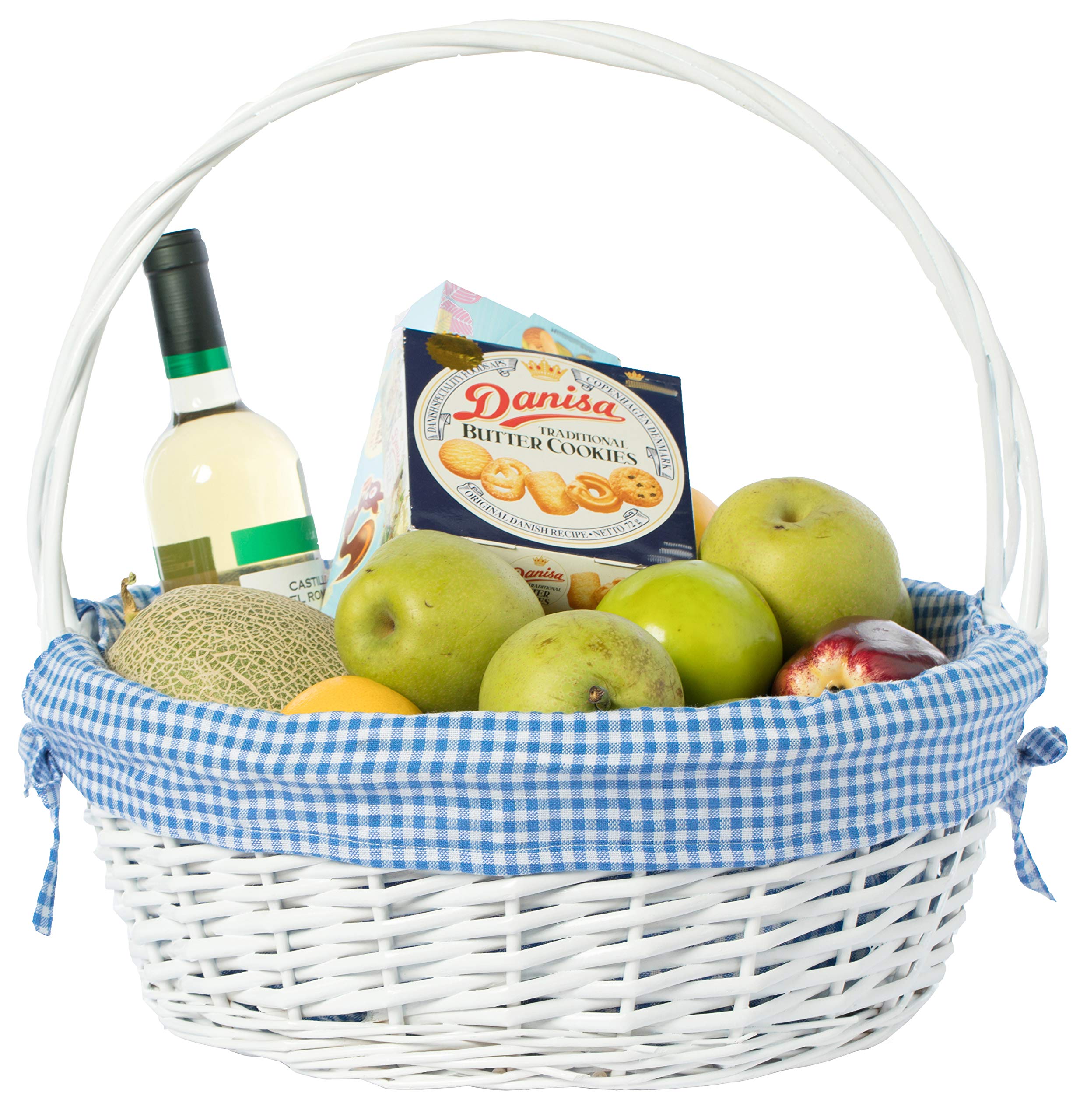 Vintiquewise White Large Round Willow Gift Basket With Blue And White Gingham Liner And Handles QI004550BL.L - The Home Depot - View #6