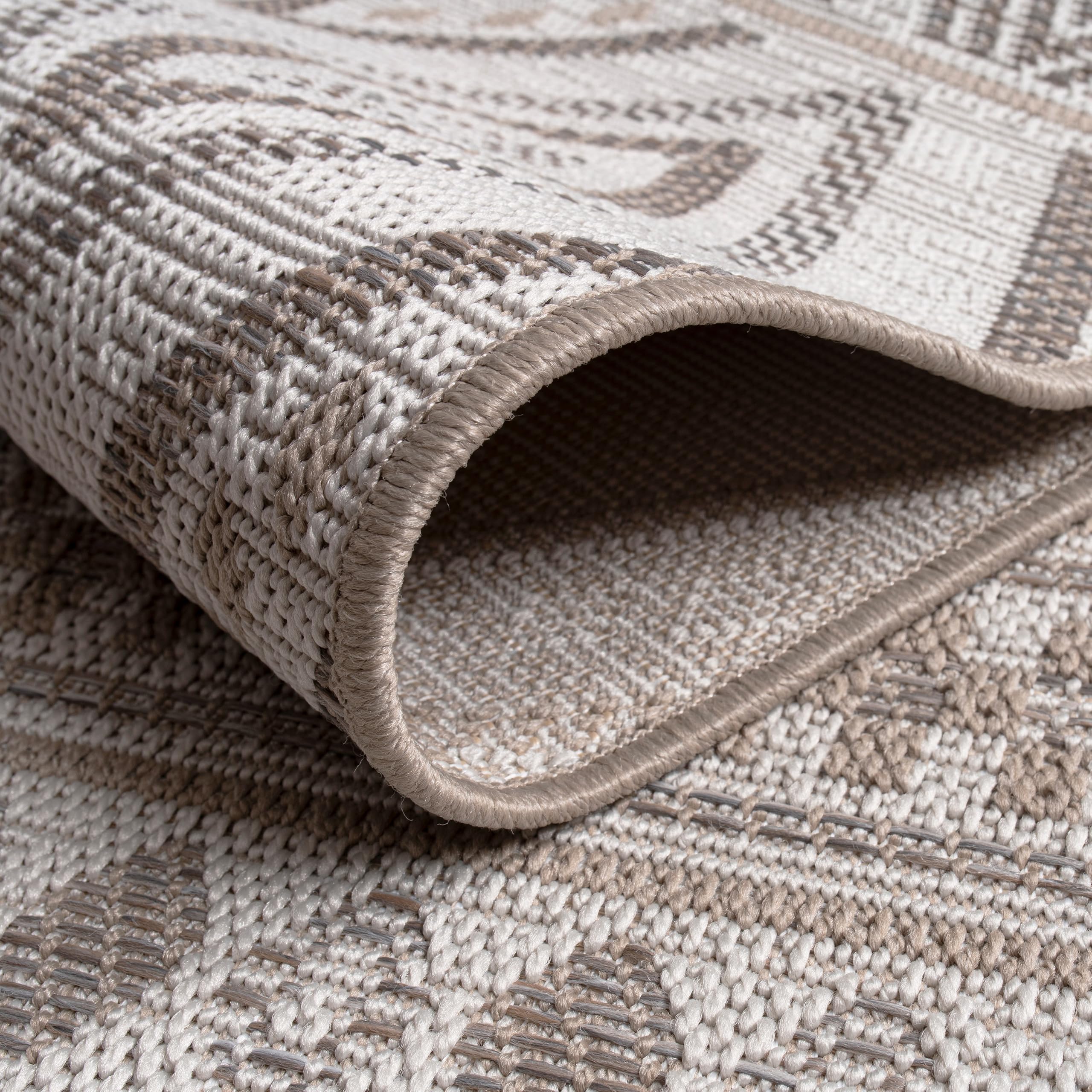 Paco Home Outdoor Teppich, Wetterfest, UV-beständig & Pflegeleicht, Flachgewebe Modern Boho-Style. Ideal für Terrasse Balkon Wohnzimmer & Küche, Grösse:200x280 cm, Farbe:Beige 2