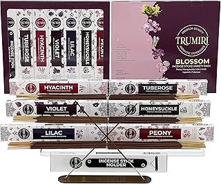Blossom Incense Sticks Variety Pack - 120 Insence-Sticks (6 Incents x 20 Insense) - Peony Honeysuckle Lilac Violet Hyacinth Tuberose - Natural Inscents-Sticks Non Toxic Incienso + Stick Incense Holder