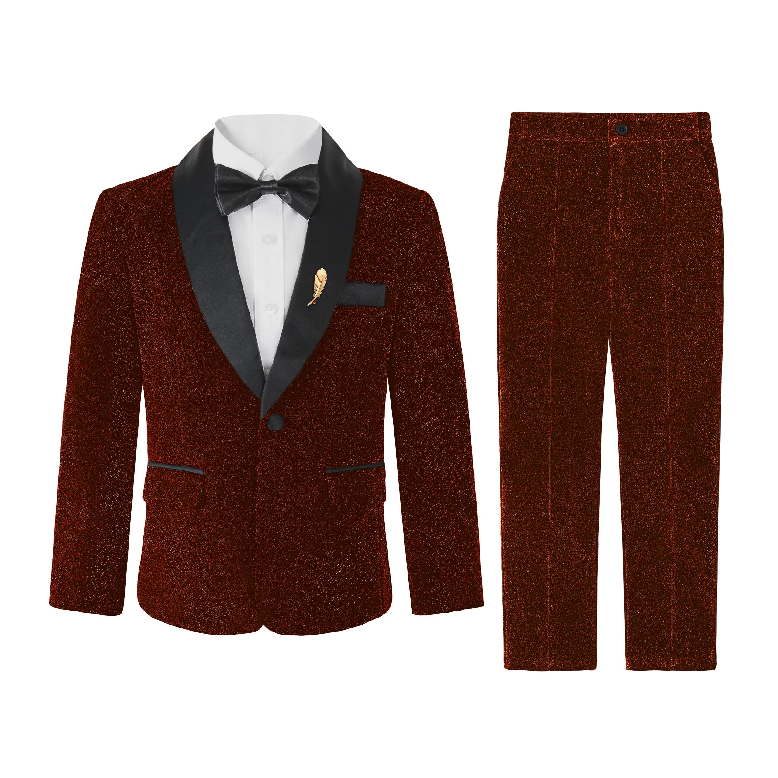LOLANTA Traje de 4 Piezas para Niño, Set Smoking para Niños, Traje Brillante para Fiesta o Prom, Traje de PAJE para Boda con Blazer, Pantalones, Camisa y Pajarita