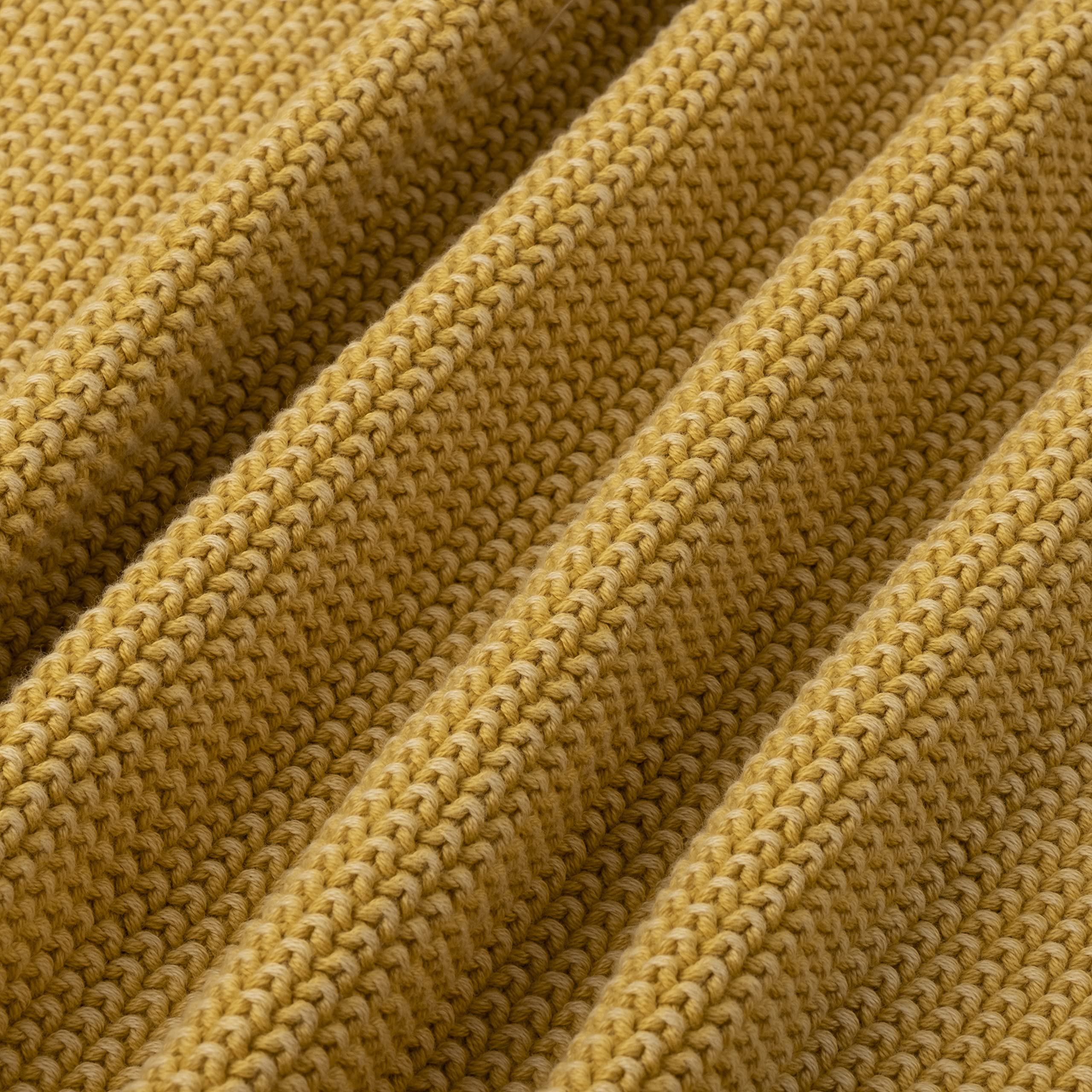 Penguin Home® Manta de Punto con Pompones 100% Algodón - Color Ocre - con Tacto Extra Suave para Sofá Sofá y Cama - Manta Cálida y Acogedora - 130x150 cm (50"x60")