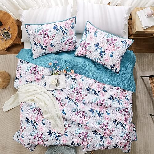 Miniatura 2 de WRENSONGE Colchas tamaño Queen juego de ropa de cama reversible de 3 piezas, suave, ligero, estampado floral, para todas las estaciones