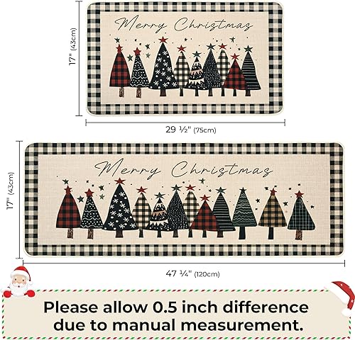 Miniatura 3 de GRANNY SAYS Juego de 2 tapetes navideños de cocina para piso, decoración de Navidad para interiores, alfombras lavables para piso de cocina,