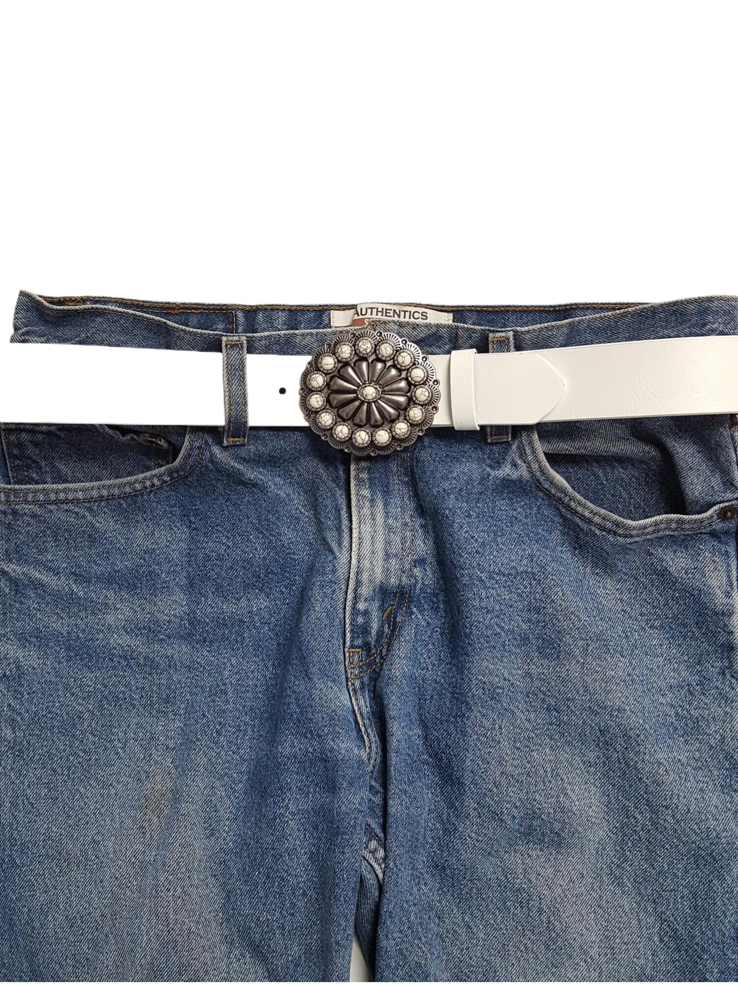 Axesoria Western Bone-Stone Floral buckle Belt White L