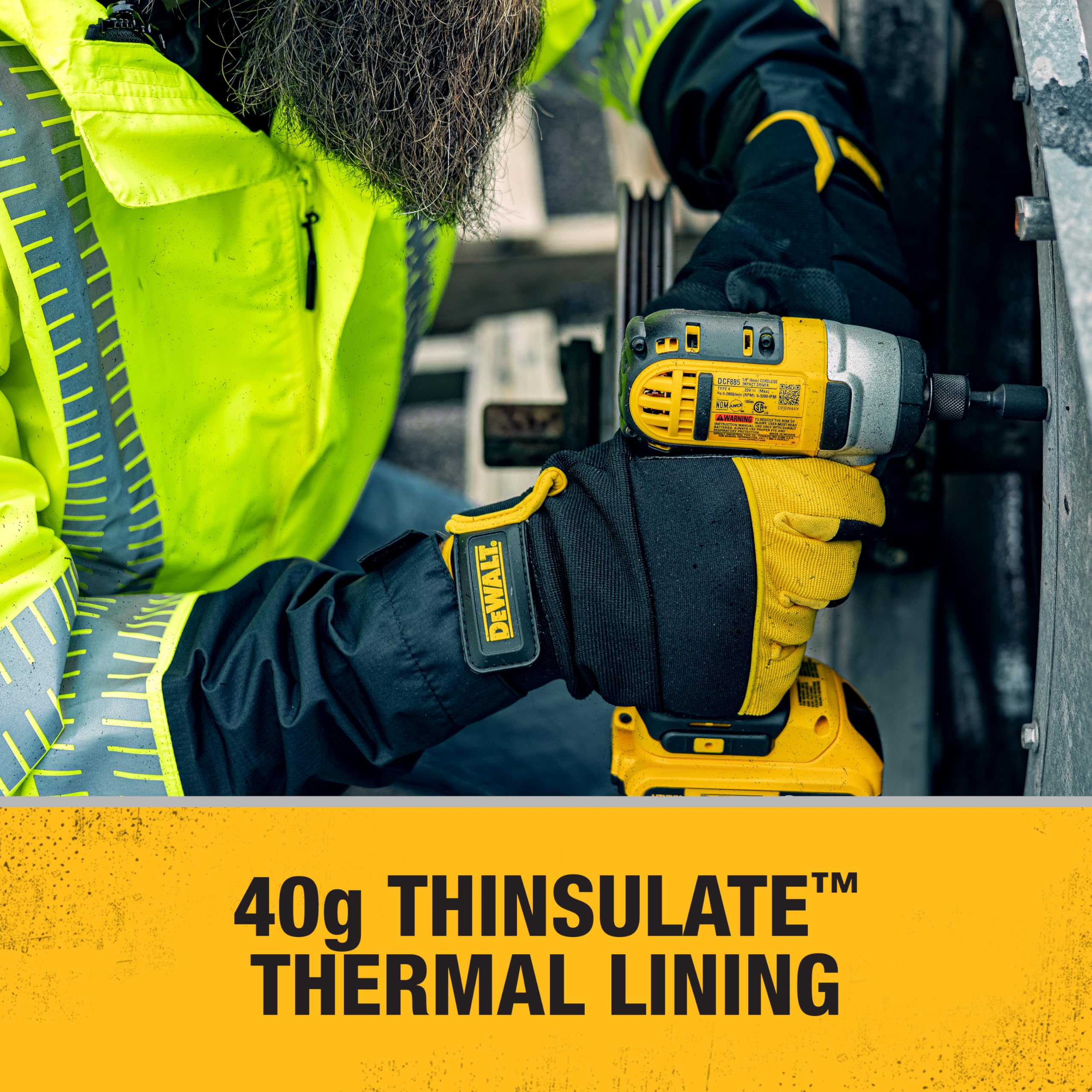 DEWALT DPG749 - Guante unisex con forro Thinsulate de 40 g para clima frío con palma acolchada, nudillos y pantalla táctil, color amarillo y negro, talla XL