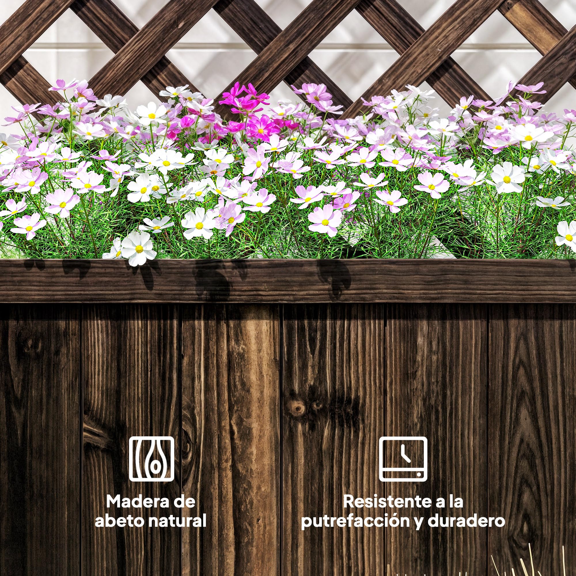Outsunny Jardinera con Enrejado de Madera Maciza Macetero de Jardín con Soporte para Trepadora para Cultivo de Plantas Flores en Exterior 72,5x31,5x149,5 cm Carbonizado