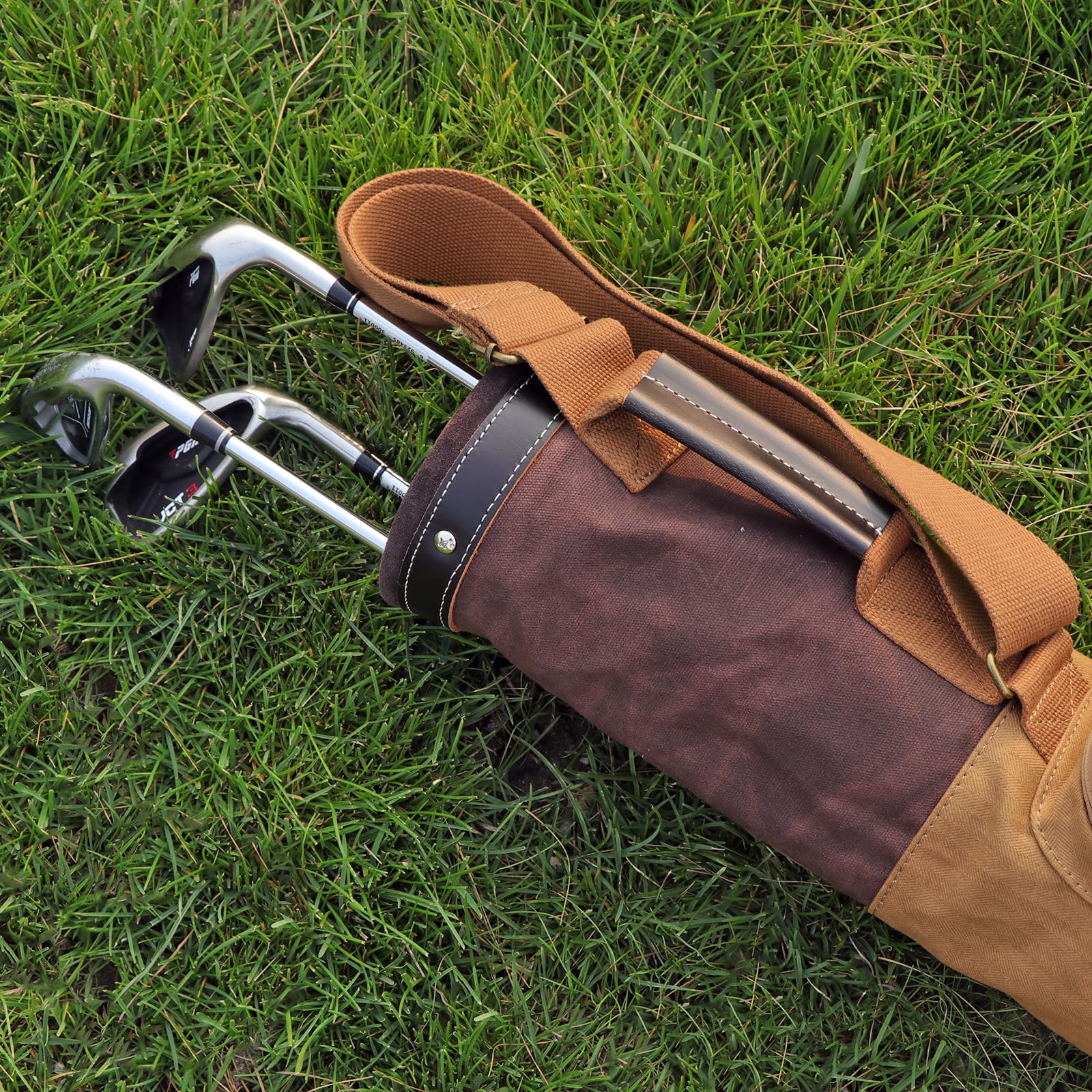 Tourbon - Borsa da golf vintage, in tela e pelle, con tracolla, per uomo e donna