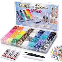 3200Pcs 32 Colors Rhinestones for Bedazzling, 3mm Multicolor Resin Flatback Gems for Diamond Art, Bedazzler Kit with 3Pcs 10ml B7000 Jewelry Glue for Crafting Nails Clothes Shoes Book