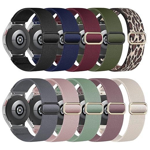 Oanux 10 Pack Compatible with Galaxy Watch 6 Bands 40mm 44mm/Samsung Watch 5 Bands/Galaxy Watch 4 Bands/Galaxy Watch Active 2 Bands 44mm 40mm/Active 40mm/Watch 5 Pro 45mm/Galaxy Watch 3 41mm/Gear S2, 20mm Stretchy Braided Sport Elastic Nylon Bands for Women Men