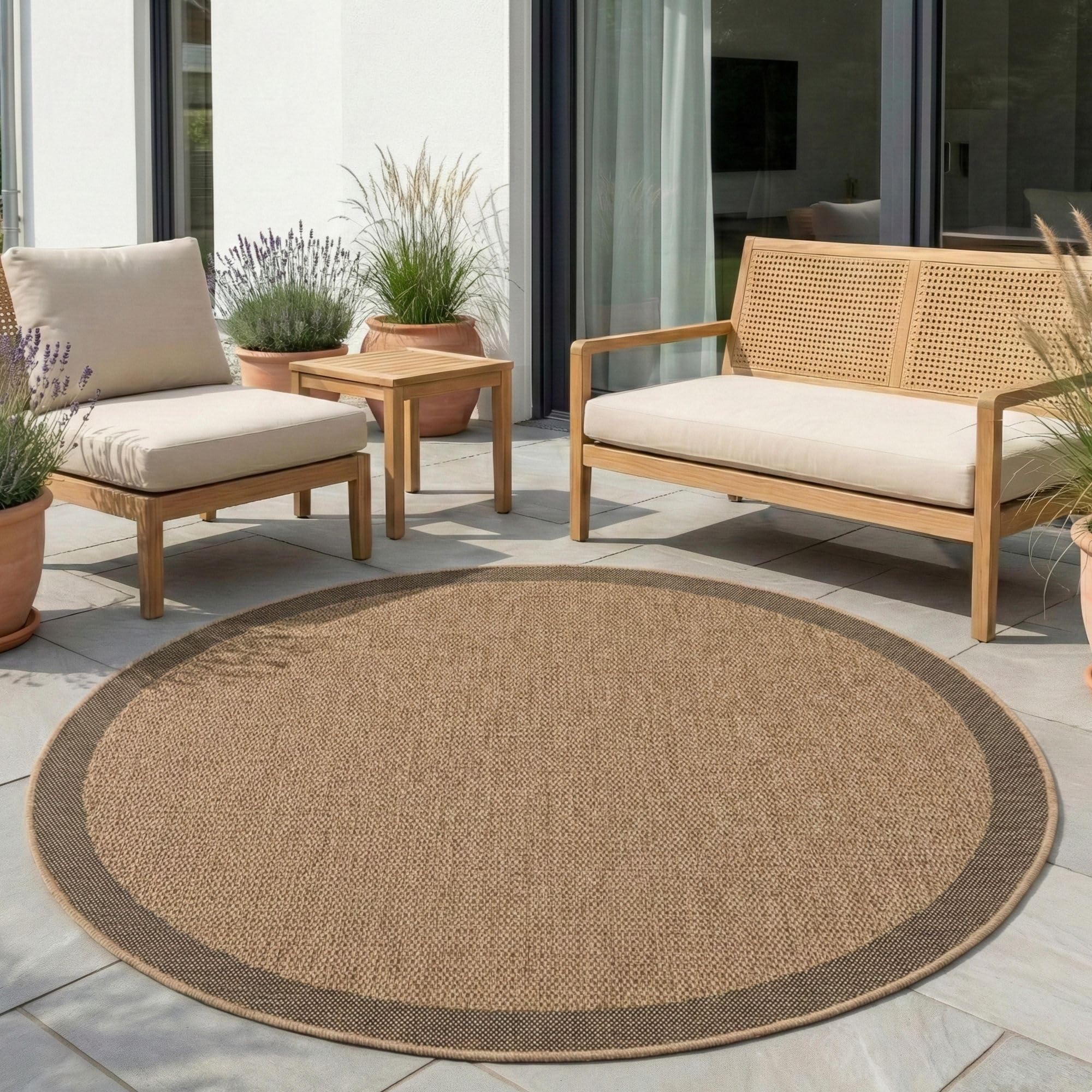 Carpetsale24 Outdoor Teppich Wetterfest im natürlichen Jute-Look Pflegeleicht Waschbar für Wohnzimmer Schlafzimmer Esszimmer Küche Terrasse Balkon Garten