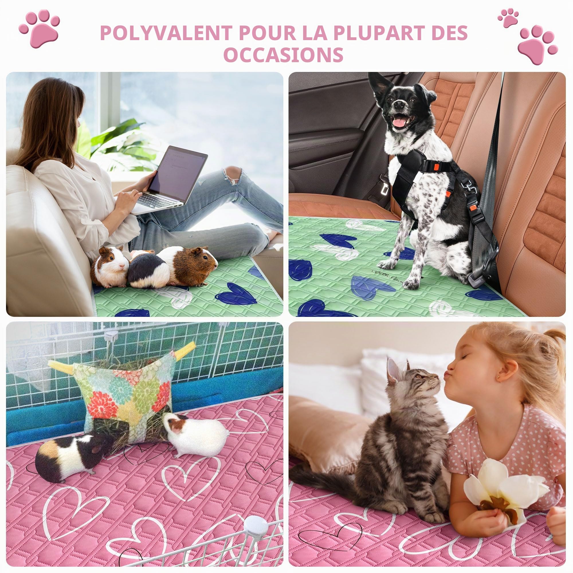 Lot de 2 Doublures de Cage pour Cochon d'Inde avec Outils de Nettoyage Réutilisables Absorbantes Imperméables Lavables et Séchées à L'air Libre pour Petits Animaux Lapin Hamster Litiere Cochon d'Inde