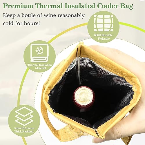 Miniatura 4 de Tirrinia Bolsa transportadora de vino individual, bolsa térmica para enfriar vino para viajes, picnic y regalos de vino, bolsa acolchada térmica