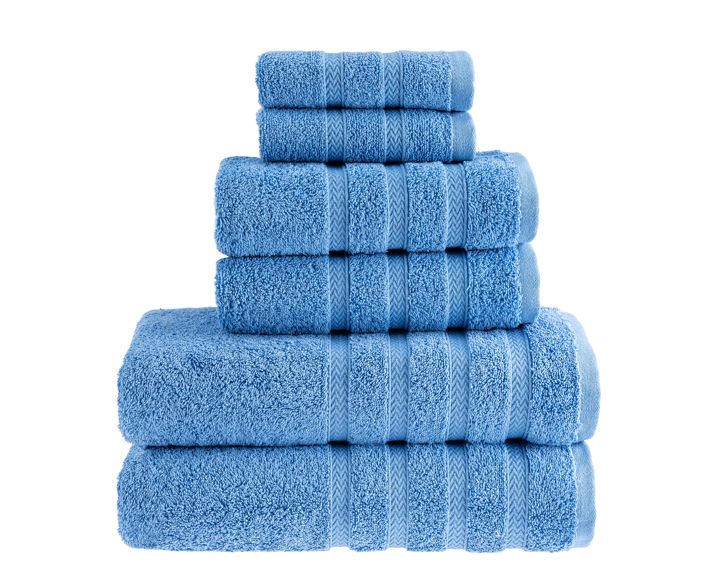 HALLEY Turkish Towels Set (6 Pieces) 650 GSM Highly Absorbent Super Soft 100% Cotton - 2 Bath Towels, 2 Hand Towels 2 Washcloths (Blue)