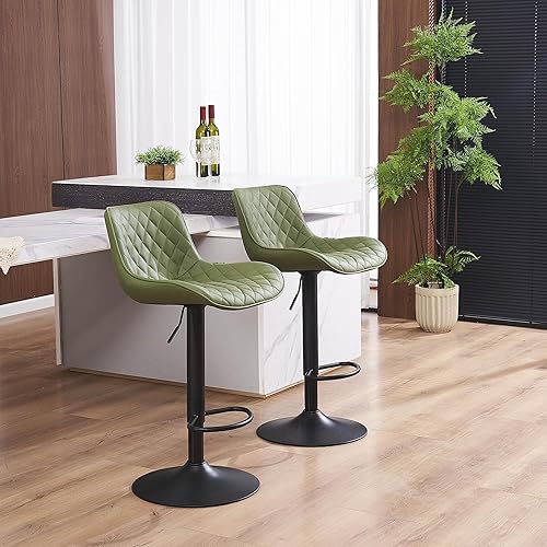 Miniatura 17 de YOUTASTE Taburetes de bar negros de altura de mostrador, juego de 2 taburetes de bar ajustables giratorios de piel sintética con respaldo acolchado,