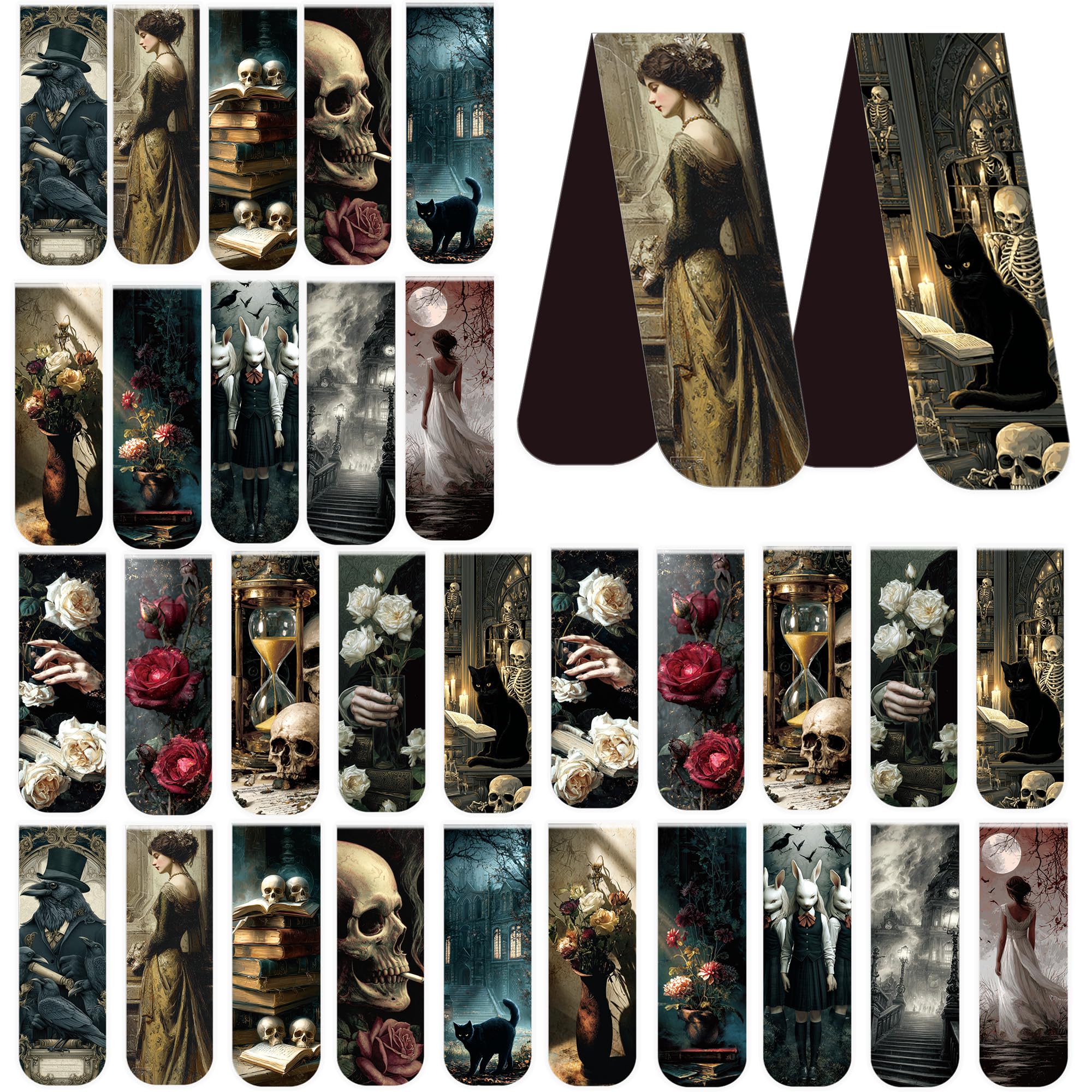 30 Pcs Dark Academia Magnetic Bookmarks, Aesthetic Gothic Witchy Book Marks for Women, Halloween Magnet Book Marker Clips for Book Lovers, Dark Romance Merch Bookish Gifts