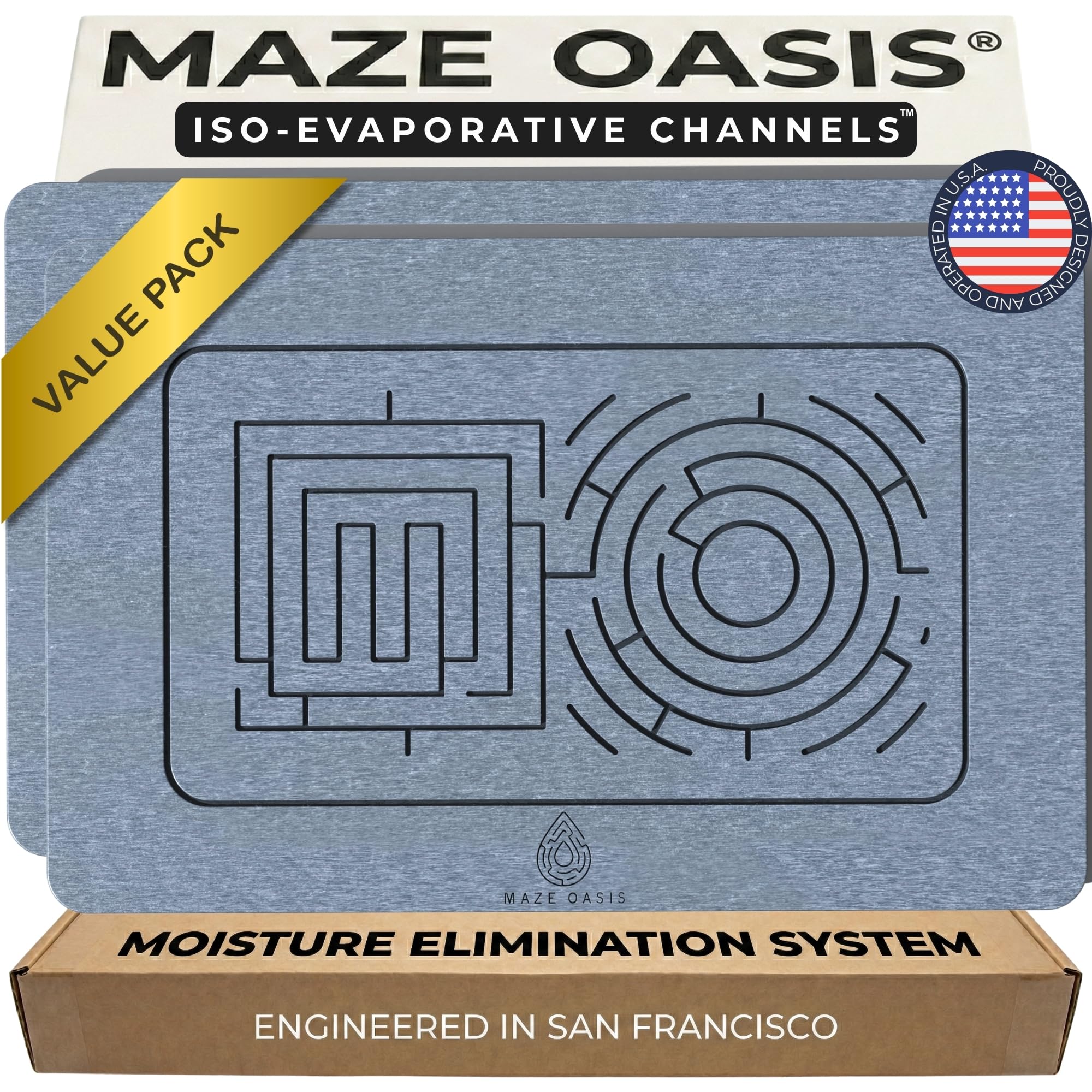 MAZE OASIS Stone Bath Mat Set (2 Pack) [Bath & Kitchen System] – Diatomaceous Earth Bathroom Mat & Stone Drying Mat for Kitchen Counter – Non Slip,