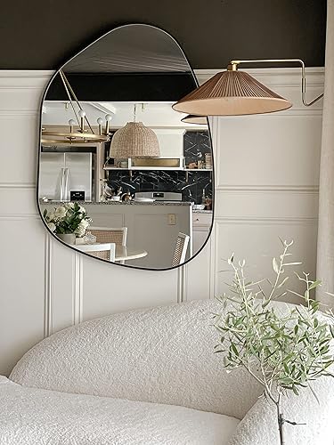 Decoración irregular para el hogar, decoración de pared de espejo asimétrico, espejo estético (35 pulgadas de alto x 27 pulgadas de ancho, dorado)