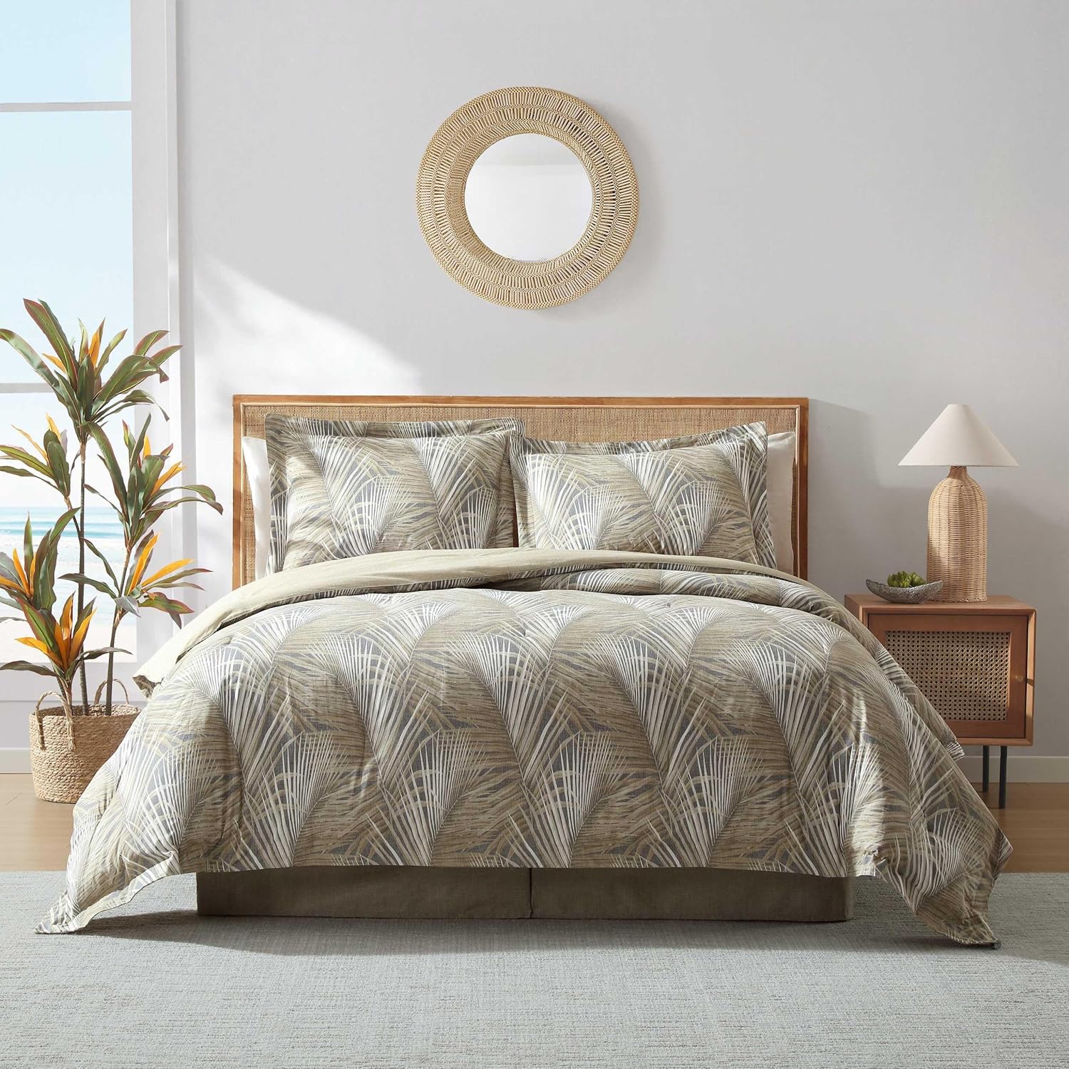 Tommy Bahama - King Comforter Set, Cotton Bedding with Matching Shams & Bedskirt, Medium Weight Bedding Set for All Seasons (Raffia Palms Brown, King)