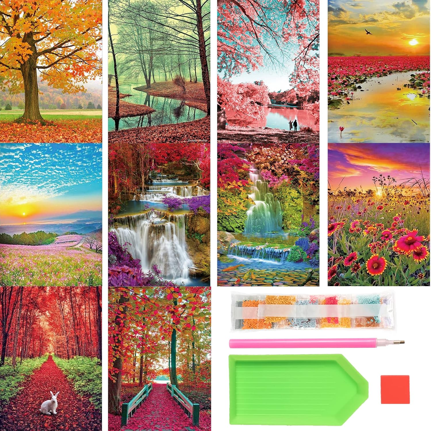 Tontut 10 Pack Diamond Painting Kits, Landscape Beach Diamond Art Painting for Adults Beginners, DIY Landscape Painting Diamond Art Full Round Diamond Crafts Wall Decor 12 x 16 inches