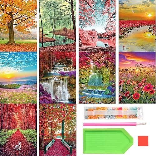 Tontut Paquete de 10 kits de pintura de diamantes, pintura de diamantes de paisaje de playa para adultos, niños principiantes, pintura de paisaje de