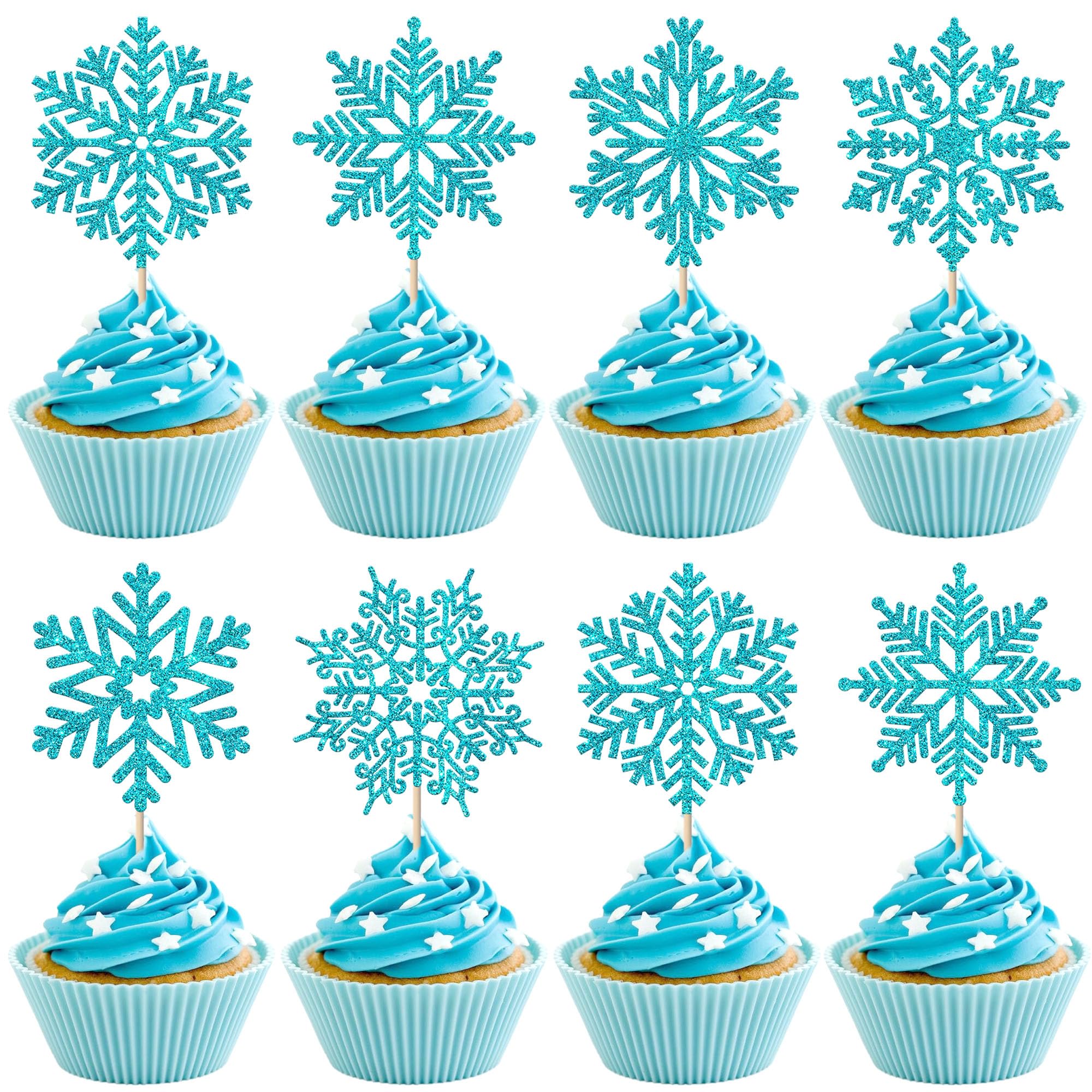 Xsstarmi 36 Pack Snowflake Cupcake Toppers Blue Glitter Winter Frozen Snowflake Cupcake Picks for Baby Shower Birthday Christmas Party Cake Decorations Supplies