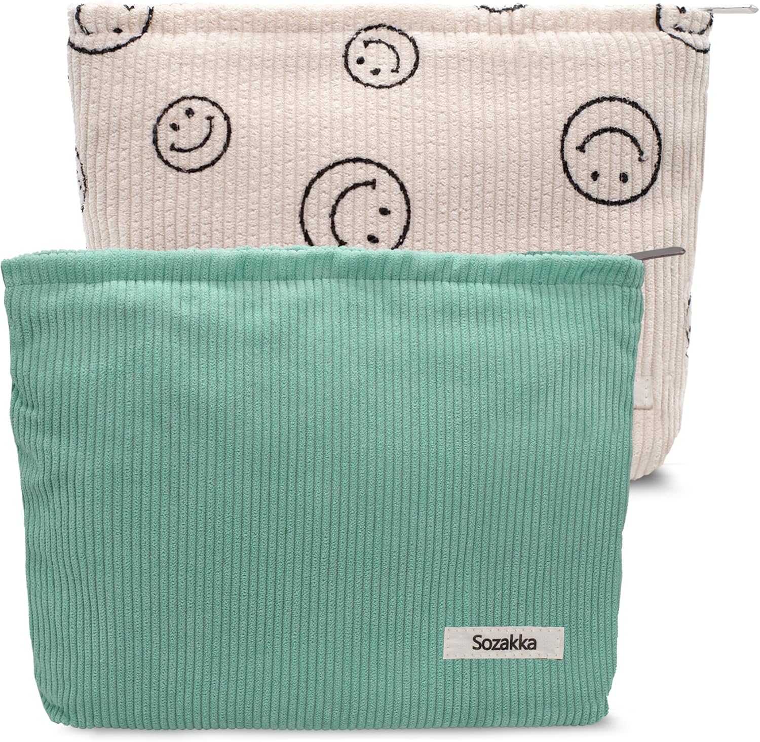 MOMOJULI Corduroy Makeup Bag Cosmestic Bag Large Capacity Ladies Women Aesthetic Make Up Organizer Accessories Zipper Pouch Purse Pencil Case （Beige+Black） : Beauty & Personal Care