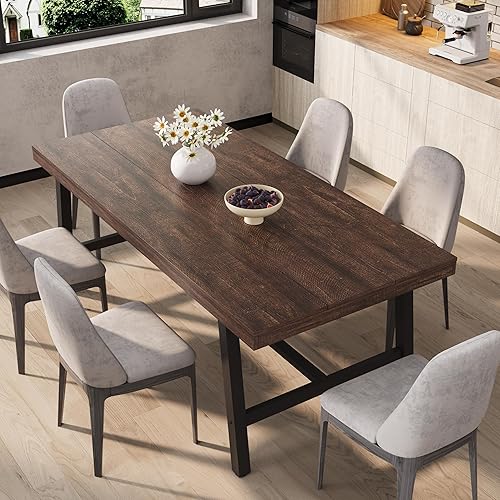 Miniatura 16 de IDEALHOUSE Mesa de comedor industrial para 6-8 personas, mesa de cocina grande de madera de 70.87 pulgadas con marco de metal resistente, mesa de