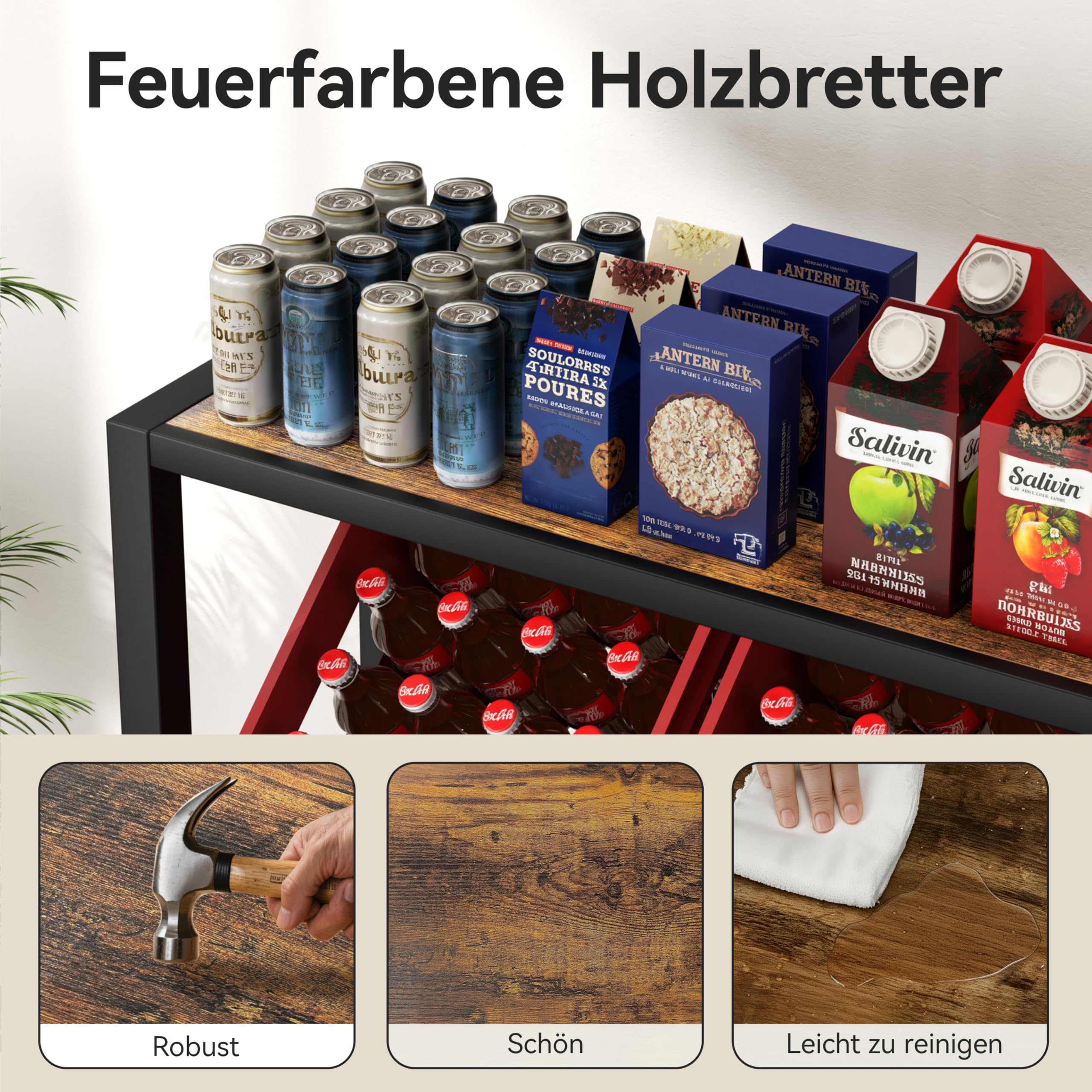 Josmimic Getränkekistenregal mit Ablage für 4 Kästen – Stabiles Metallregal in Schwarz, Platzsparendes Getränkekistenständer für Bier, Wasser & Softdrinks – Ideal für Küche, Keller & Abstellraum