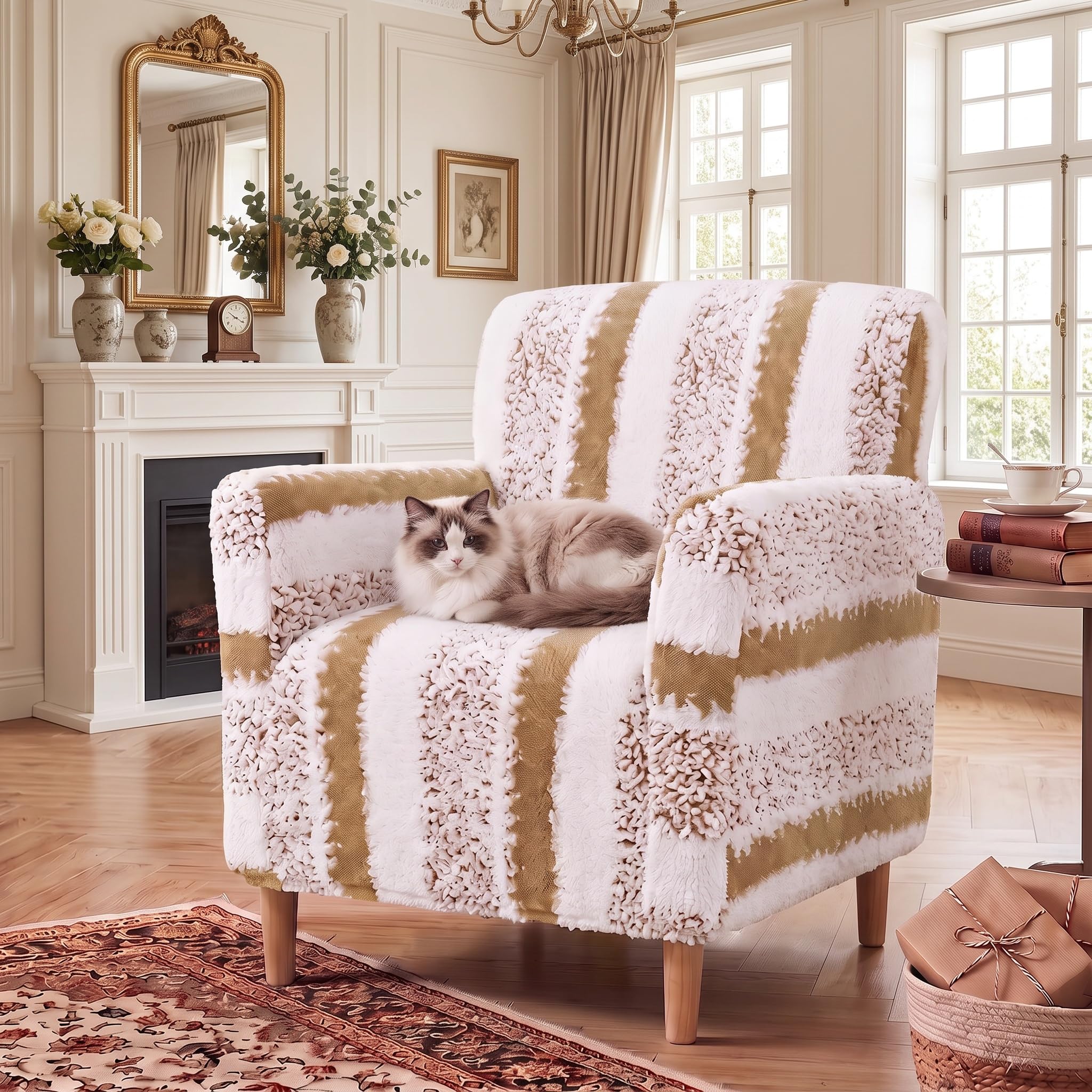 LiveGo Stretch Banquet Armchair Slipcover, Knit Chair Covers with Arms, Non-Slip Waterproof Chair Slipcover for Living Room, Office, Reception, and Pet-Friendly Furniture Protector (Khaki E)