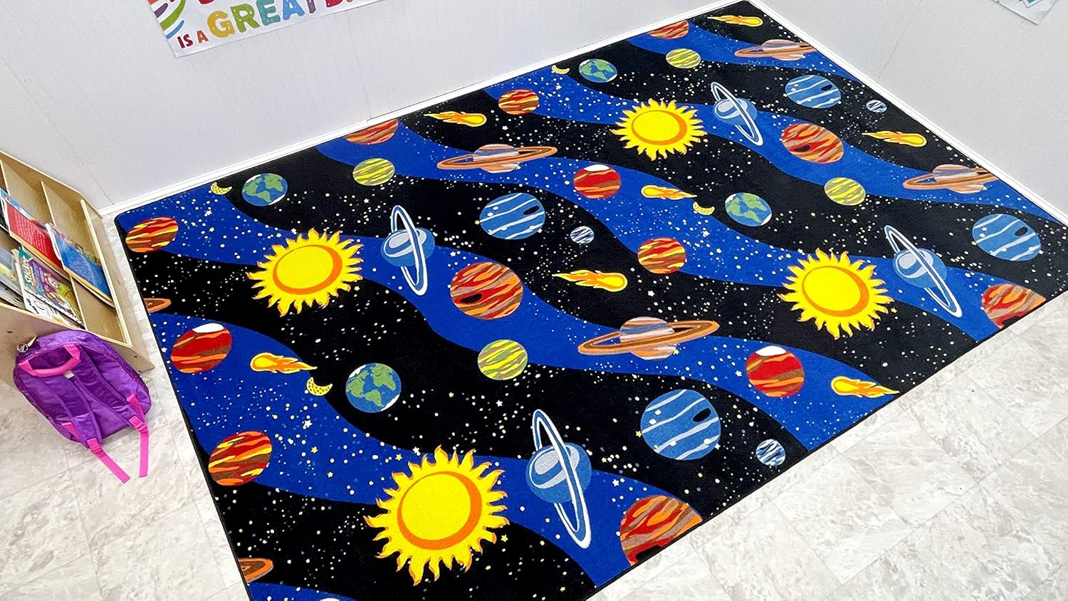 KIDCARPET.COM Solar System Planet Rug, 8' x 12', Multicolored
