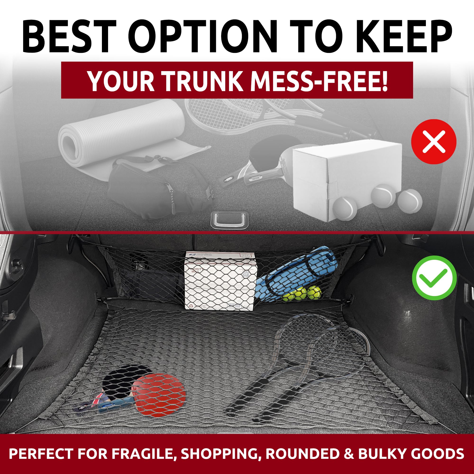 Rear Trunk Floor Cargo Net – Fits Subaru Outback 2010-2023, Black Nylon Organizer