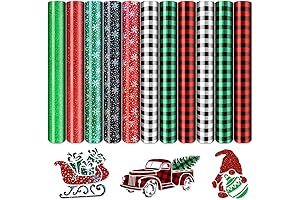 11-Sheet Christmas Heat Transfer Vinyl Buffalo Plaid Snowflake IOV for Cricut